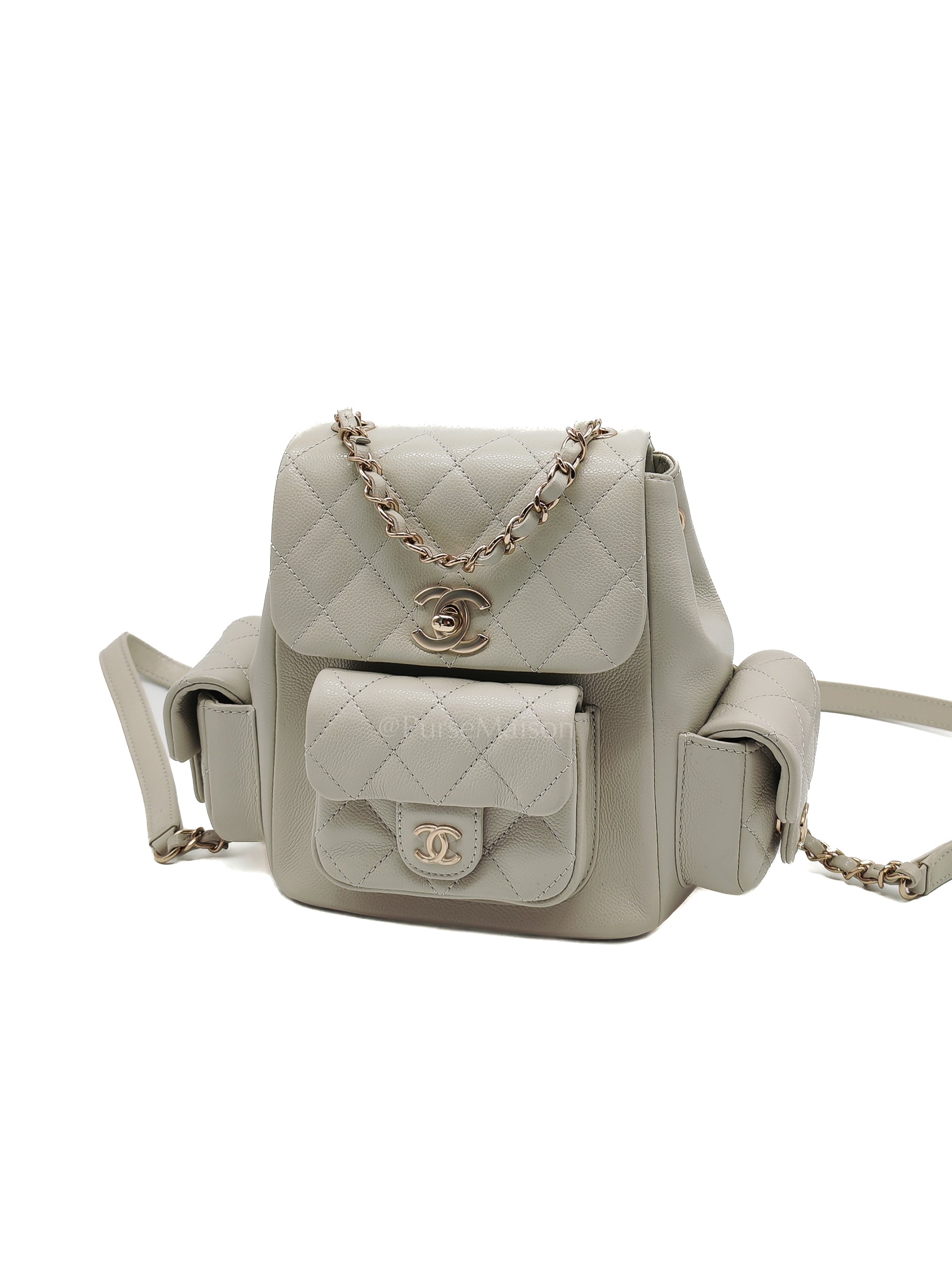Duma Backpack Small in Gray Caviar Leather & Light Gold Hardware Microchip | Purse Maison Luxury Bags Shop
