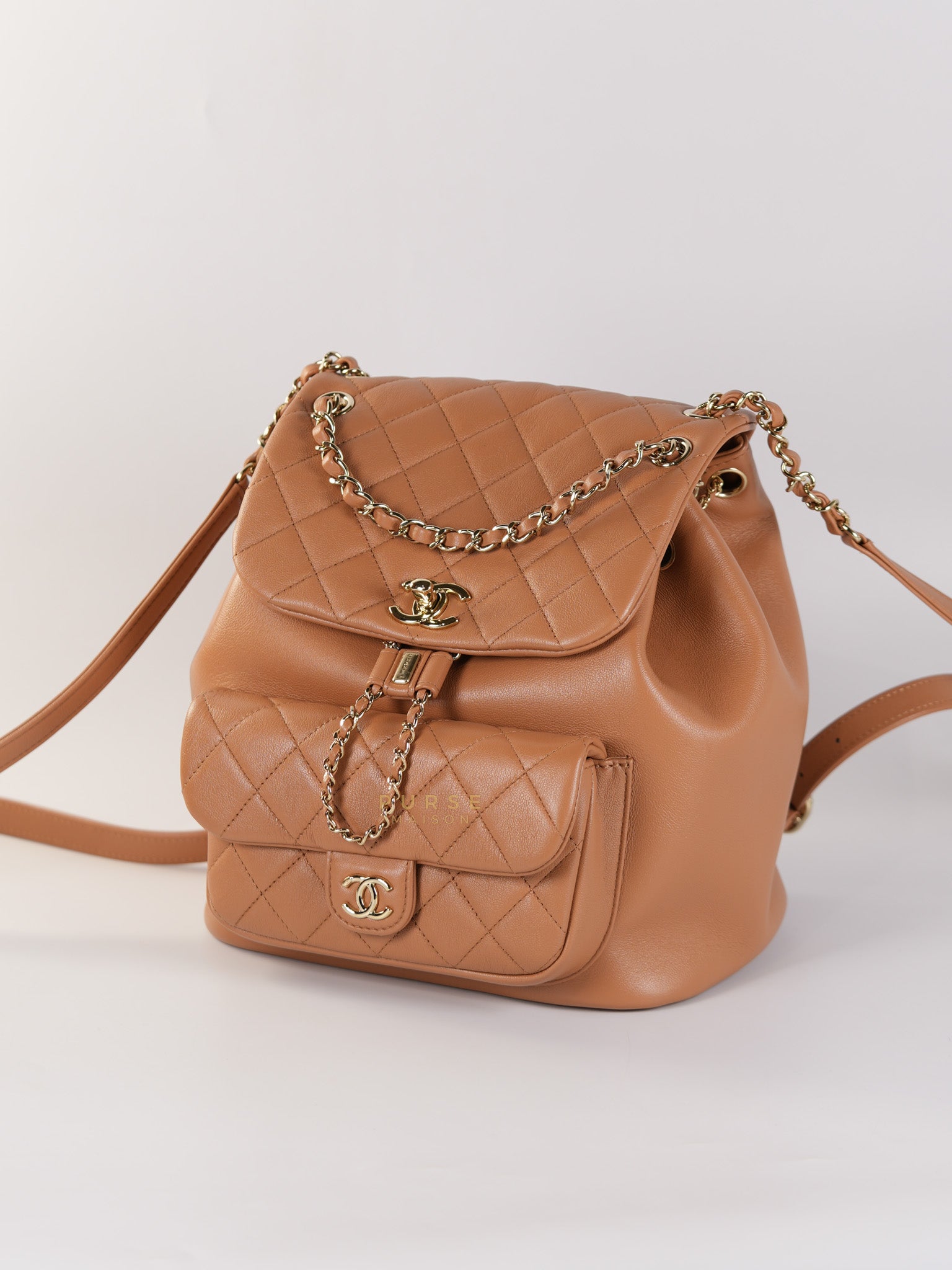 Duma Medium Backpack in Calfskin Leather and Light Gold Hardware (Microchip) | Purse Maison Luxury Bags Shop