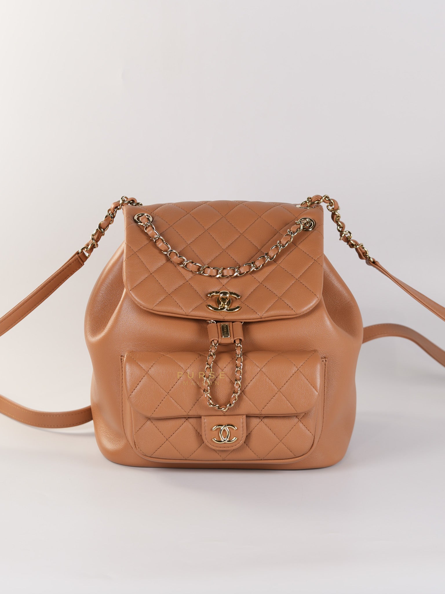 Duma Medium Backpack in Calfskin Leather and Light Gold Hardware (Microchip) | Purse Maison Luxury Bags Shop