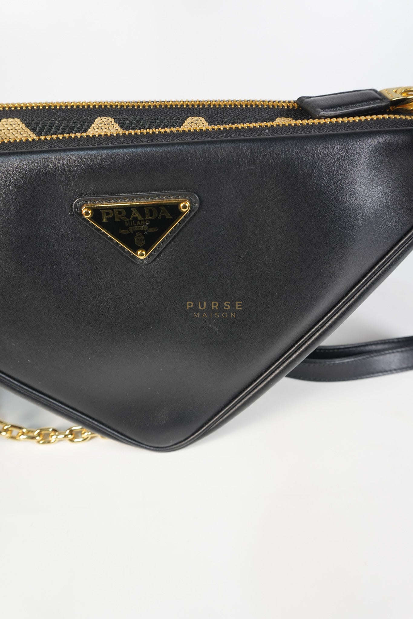 Duo Triangle Mini Bag Symbole Leather and Fabric Canvas | Purse Maison Luxury Bags Shop