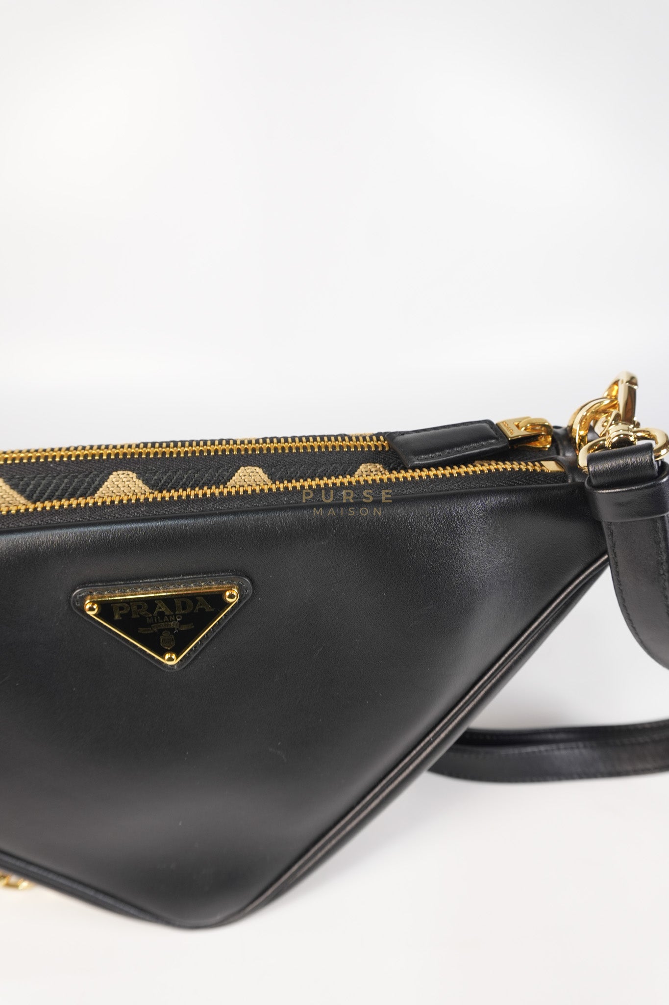 Duo Triangle Mini Bag Symbole Leather and Fabric Canvas | Purse Maison Luxury Bags Shop