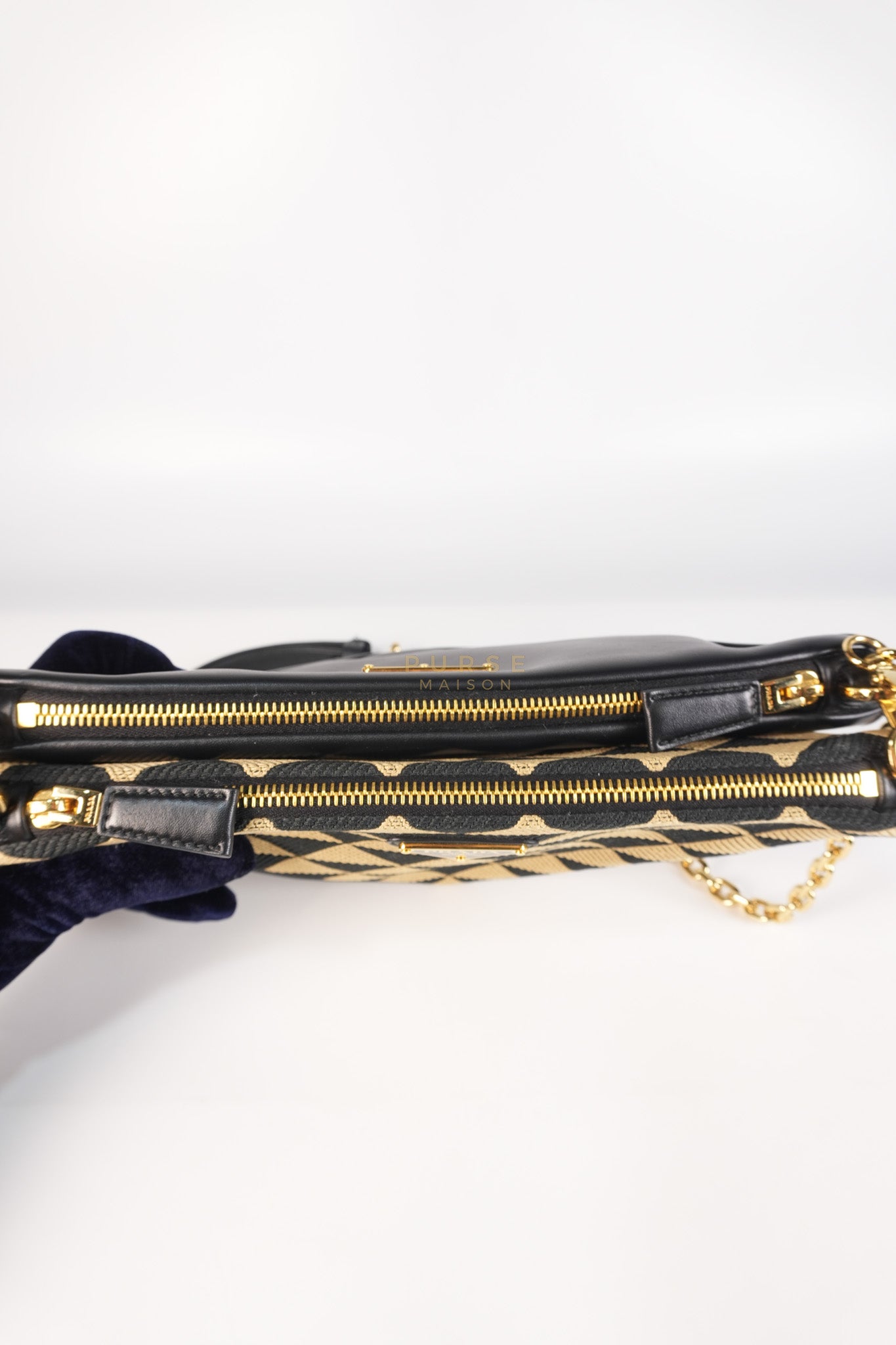 Duo Triangle Mini Bag Symbole Leather and Fabric Canvas | Purse Maison Luxury Bags Shop