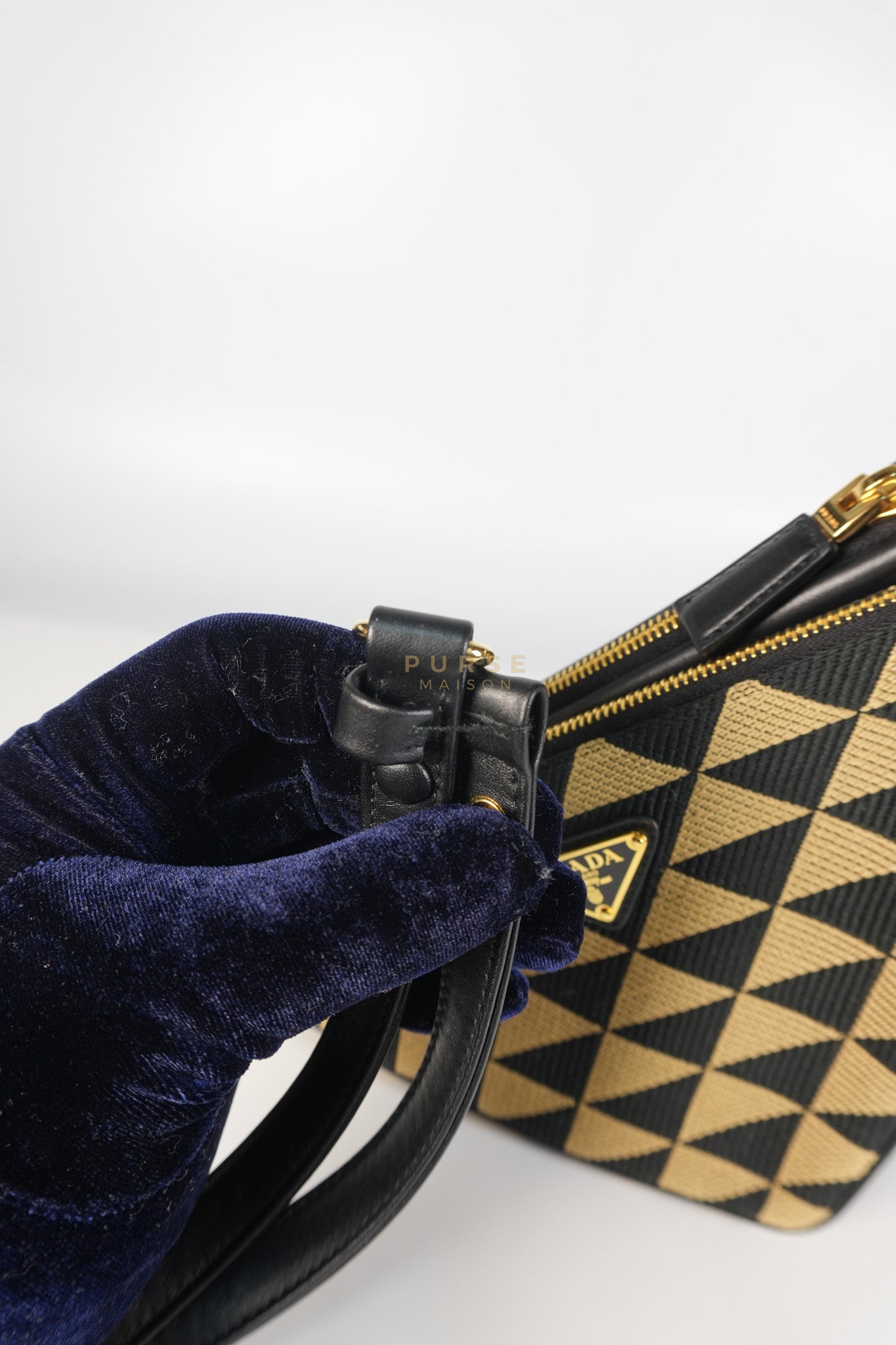 Duo Triangle Mini Bag Symbole Leather and Fabric Canvas | Purse Maison Luxury Bags Shop