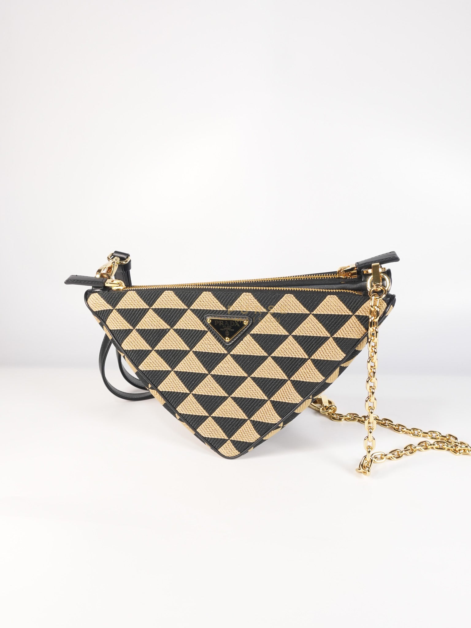 Duo Triangle Mini Bag Symbole Leather and Fabric Canvas | Purse Maison Luxury Bags Shop