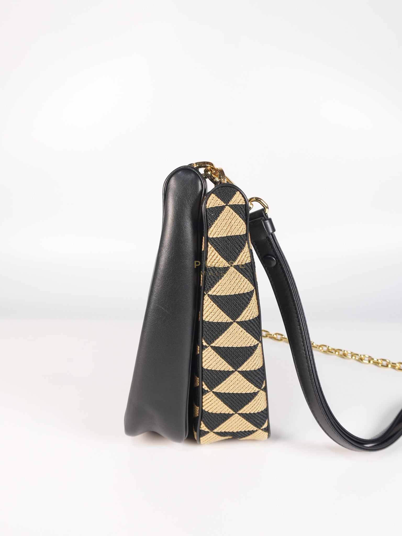 Duo Triangle Mini Bag Symbole Leather and Fabric Canvas | Purse Maison Luxury Bags Shop