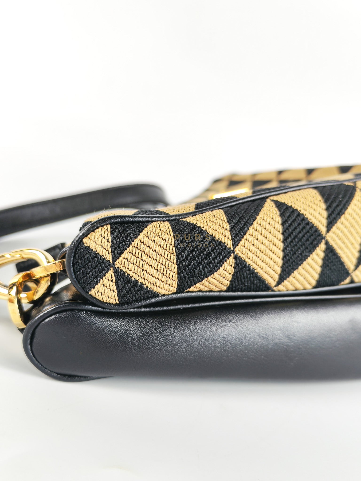 Duo Triangle Mini Bag Symbole Leather and Fabric Canvas | Purse Maison Luxury Bags Shop