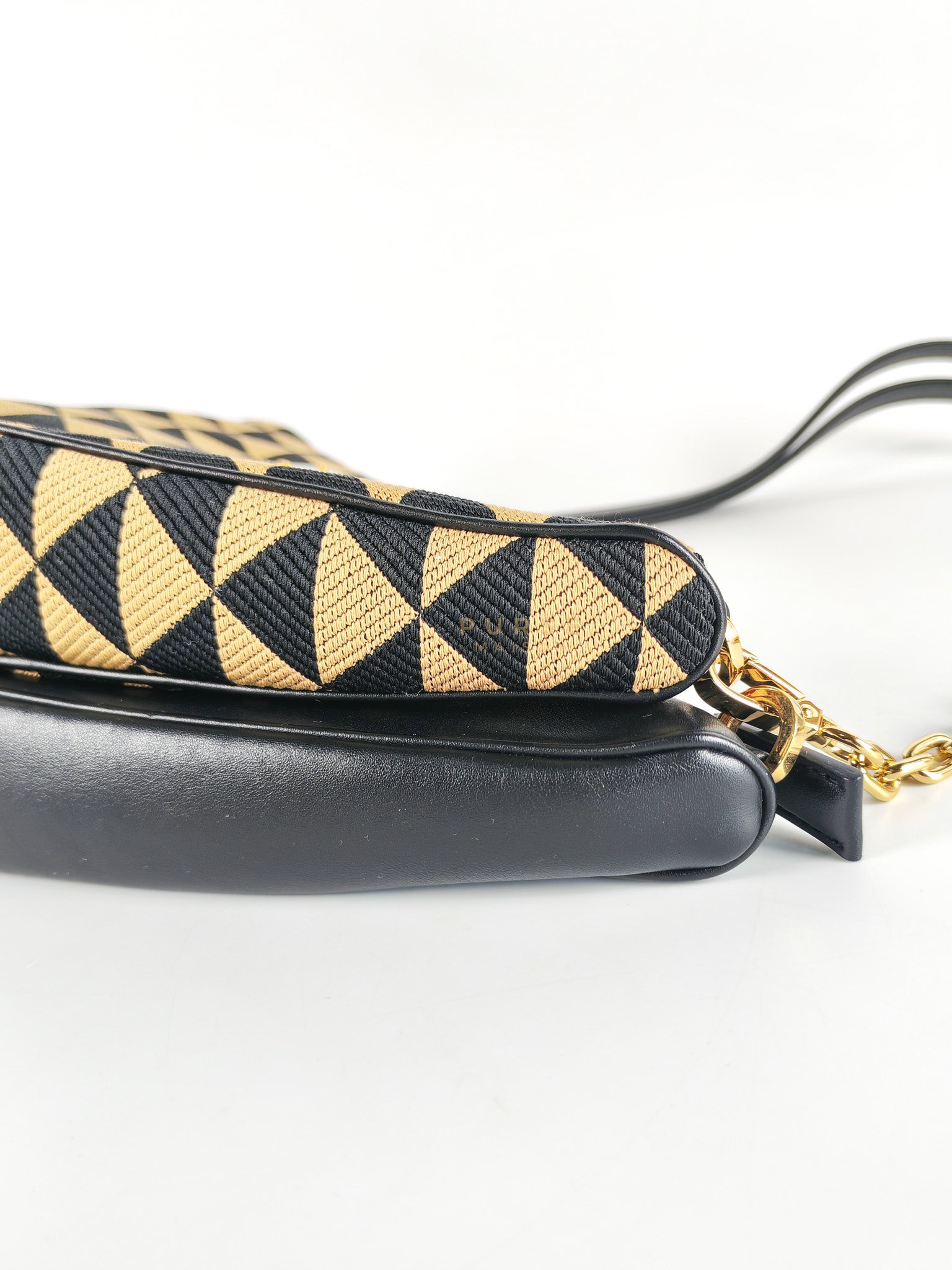 Duo Triangle Mini Bag Symbole Leather and Fabric Canvas | Purse Maison Luxury Bags Shop