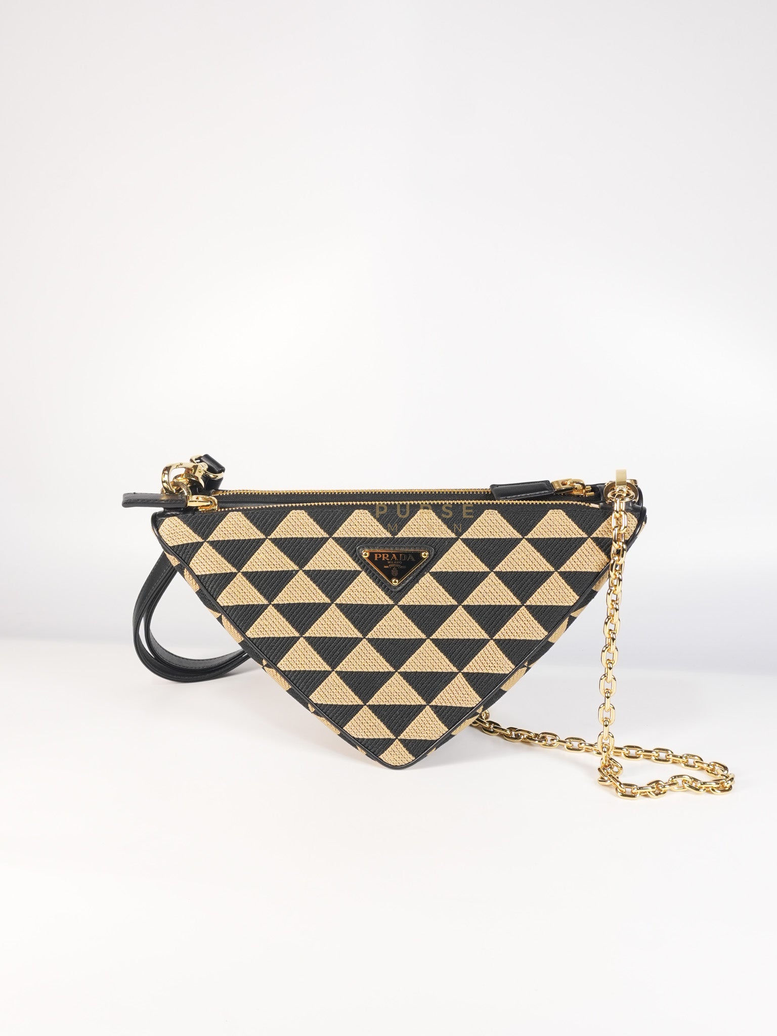 Duo Triangle Mini Bag Symbole Leather and Fabric Canvas | Purse Maison Luxury Bags Shop