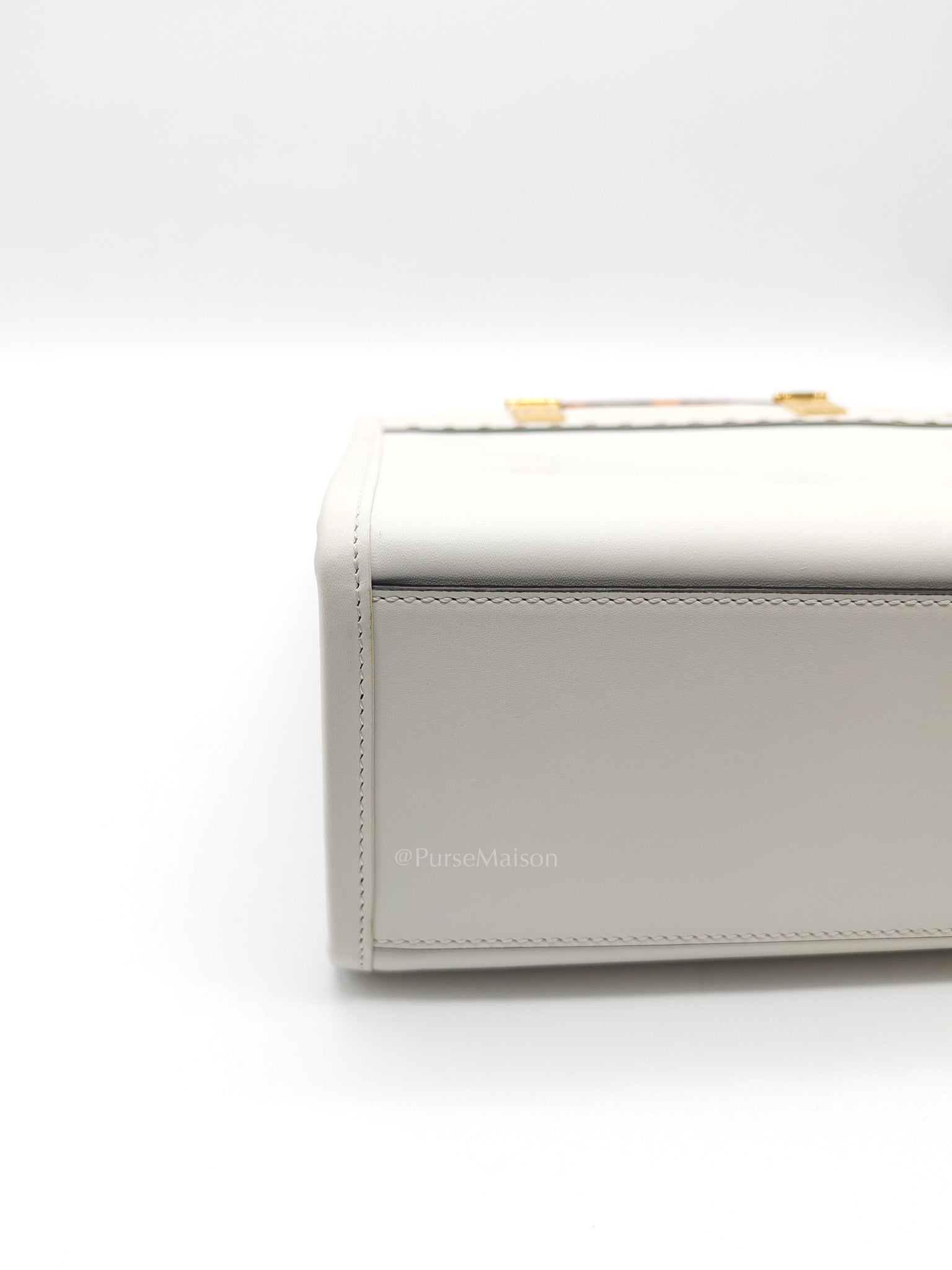 2-Way Sunshine Tote Bag Small in White & Tortoiseshell Plexiglass Handle