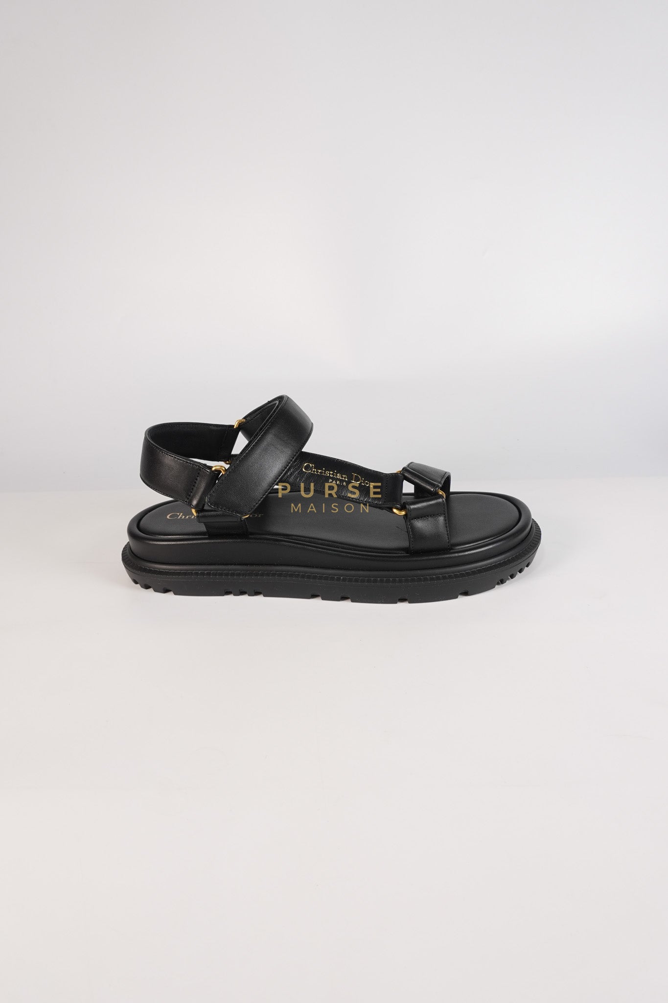 D'Wave Sandals in Black Lambskin Leather Size 38 EU (24cm) | Purse Maison Luxury Bags Shop