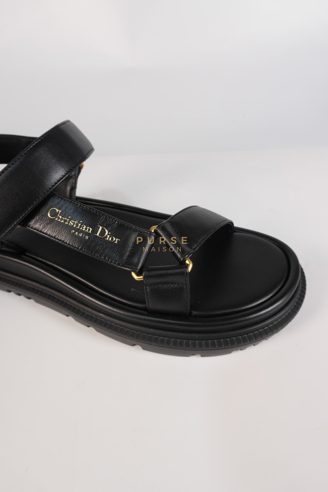 D'Wave Sandals in Black Lambskin Leather Size 38 EU (24cm) | Purse Maison Luxury Bags Shop