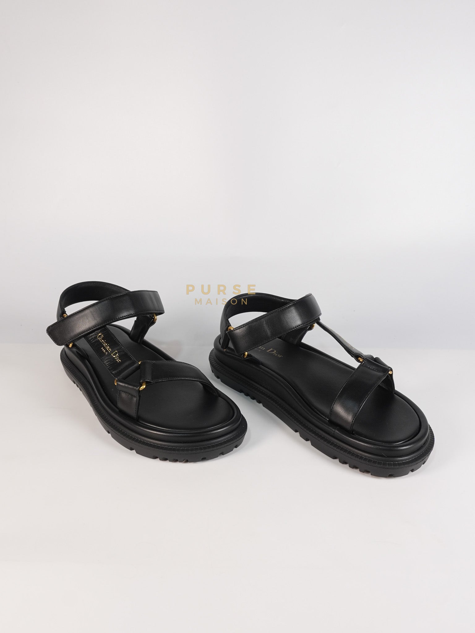 D'Wave Sandals in Black Lambskin Leather Size 38 EU (24cm) | Purse Maison Luxury Bags Shop