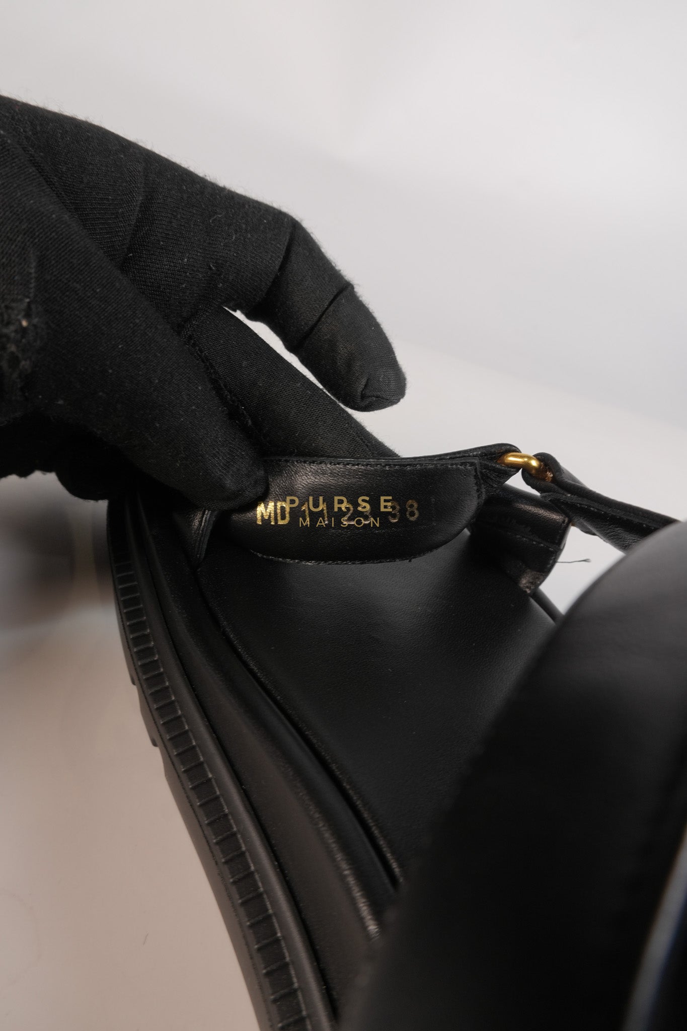 D'Wave Sandals in Black Lambskin Leather Size 38 EU (24cm) | Purse Maison Luxury Bags Shop