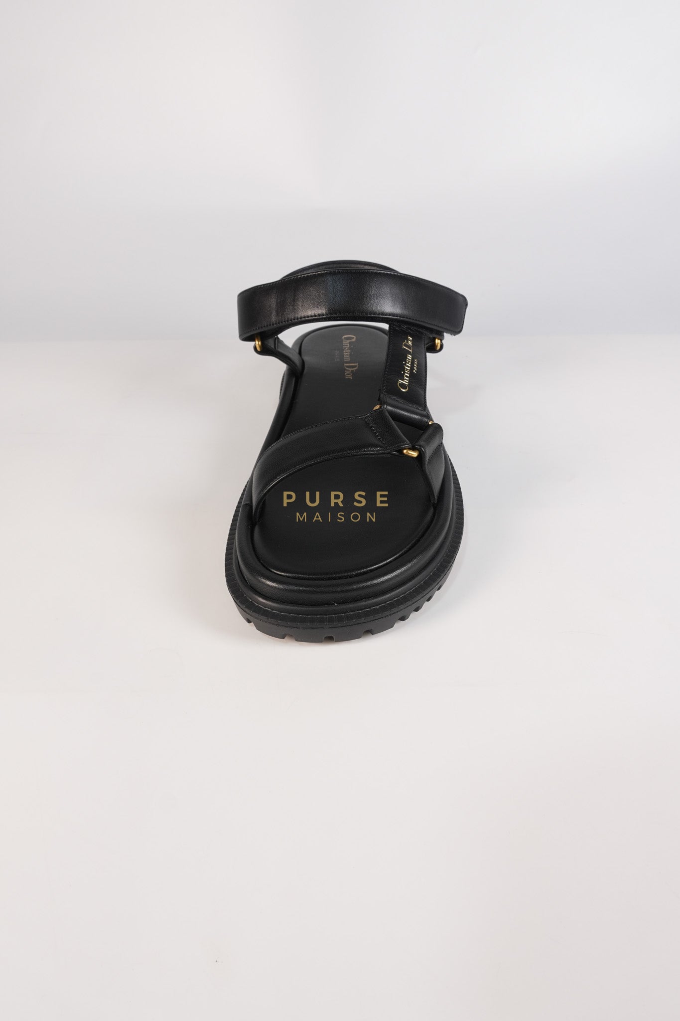 D'Wave Sandals in Black Lambskin Leather Size 38 EU (24cm) | Purse Maison Luxury Bags Shop