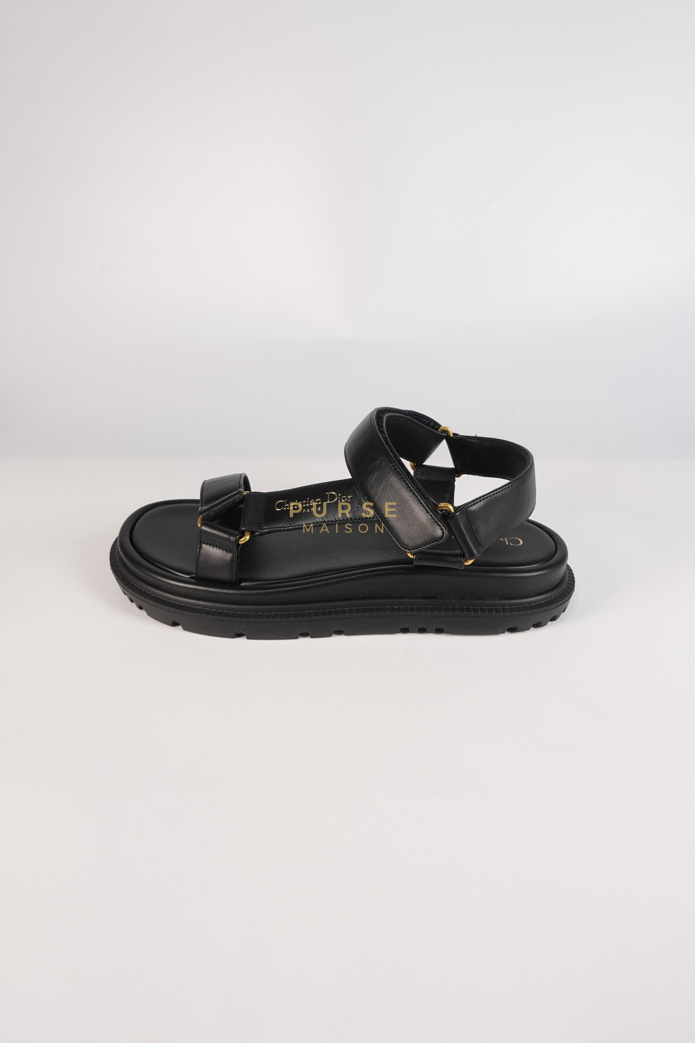 D'Wave Sandals in Black Lambskin Leather Size 38 EU (24cm) | Purse Maison Luxury Bags Shop
