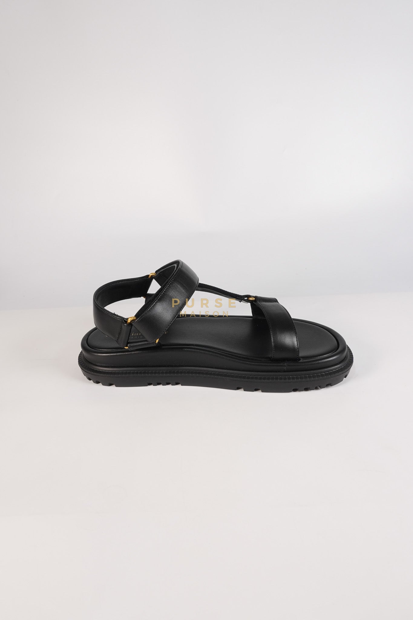 D'Wave Sandals in Black Lambskin Leather Size 38 EU (24cm) | Purse Maison Luxury Bags Shop