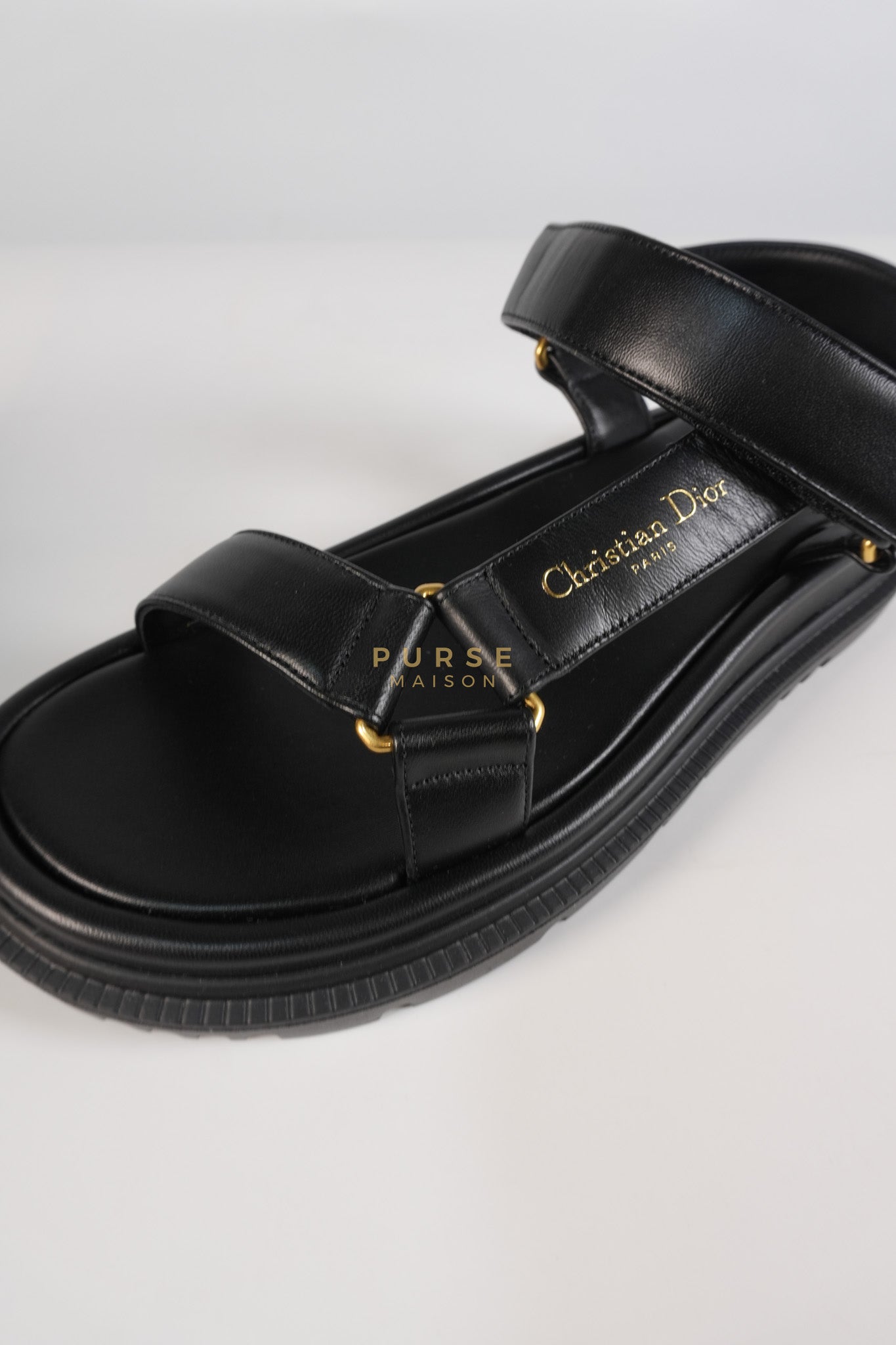 D'Wave Sandals in Black Lambskin Leather Size 38 EU (24cm) | Purse Maison Luxury Bags Shop