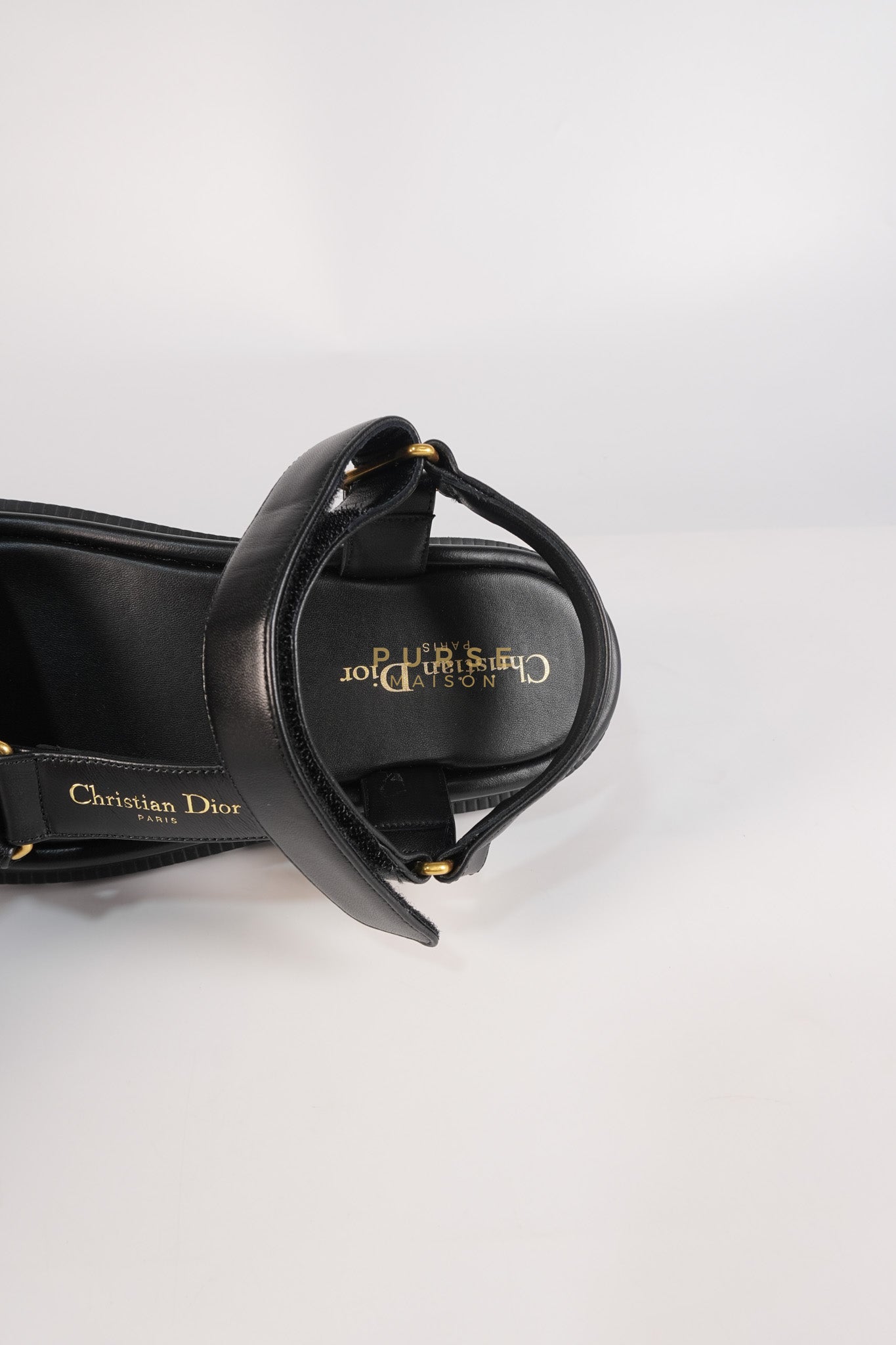 D'Wave Sandals in Black Lambskin Leather Size 38 EU (24cm) | Purse Maison Luxury Bags Shop
