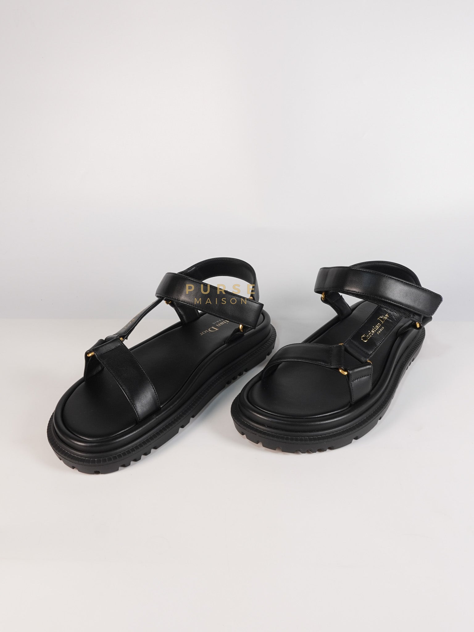 D'Wave Sandals in Black Lambskin Leather Size 38 EU (24cm) | Purse Maison Luxury Bags Shop