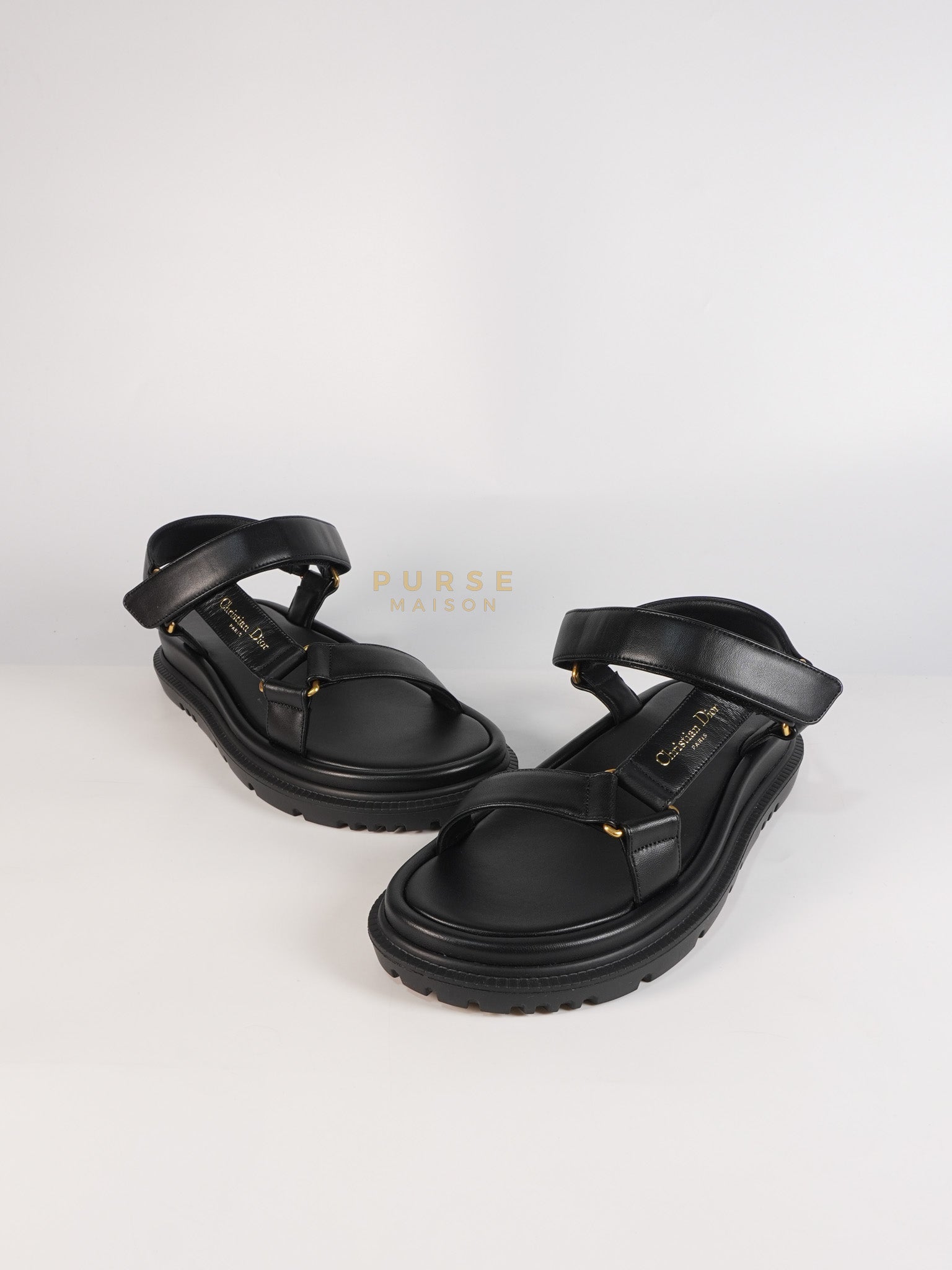 D'Wave Sandals in Black Lambskin Leather Size 38 EU (24cm) | Purse Maison Luxury Bags Shop