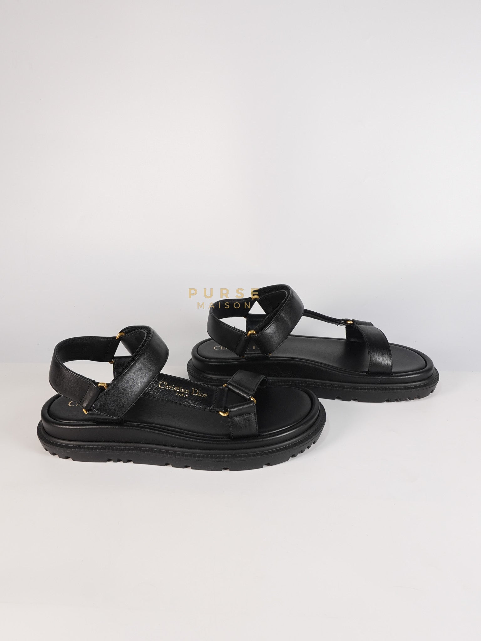 D'Wave Sandals in Black Lambskin Leather Size 38 EU (24cm) | Purse Maison Luxury Bags Shop