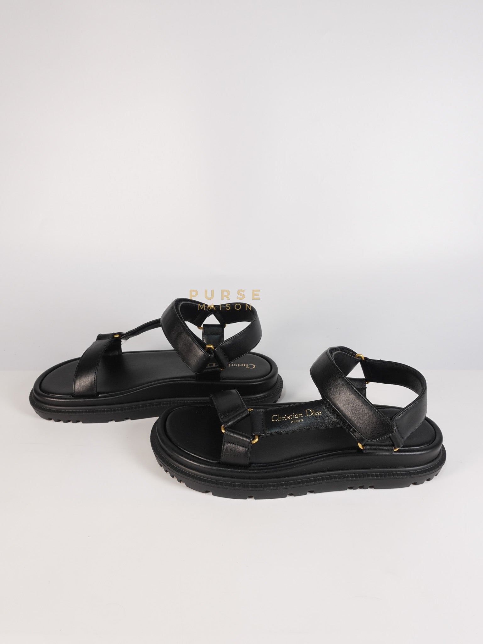 D'Wave Sandals in Black Lambskin Leather Size 38 EU (24cm) | Purse Maison Luxury Bags Shop