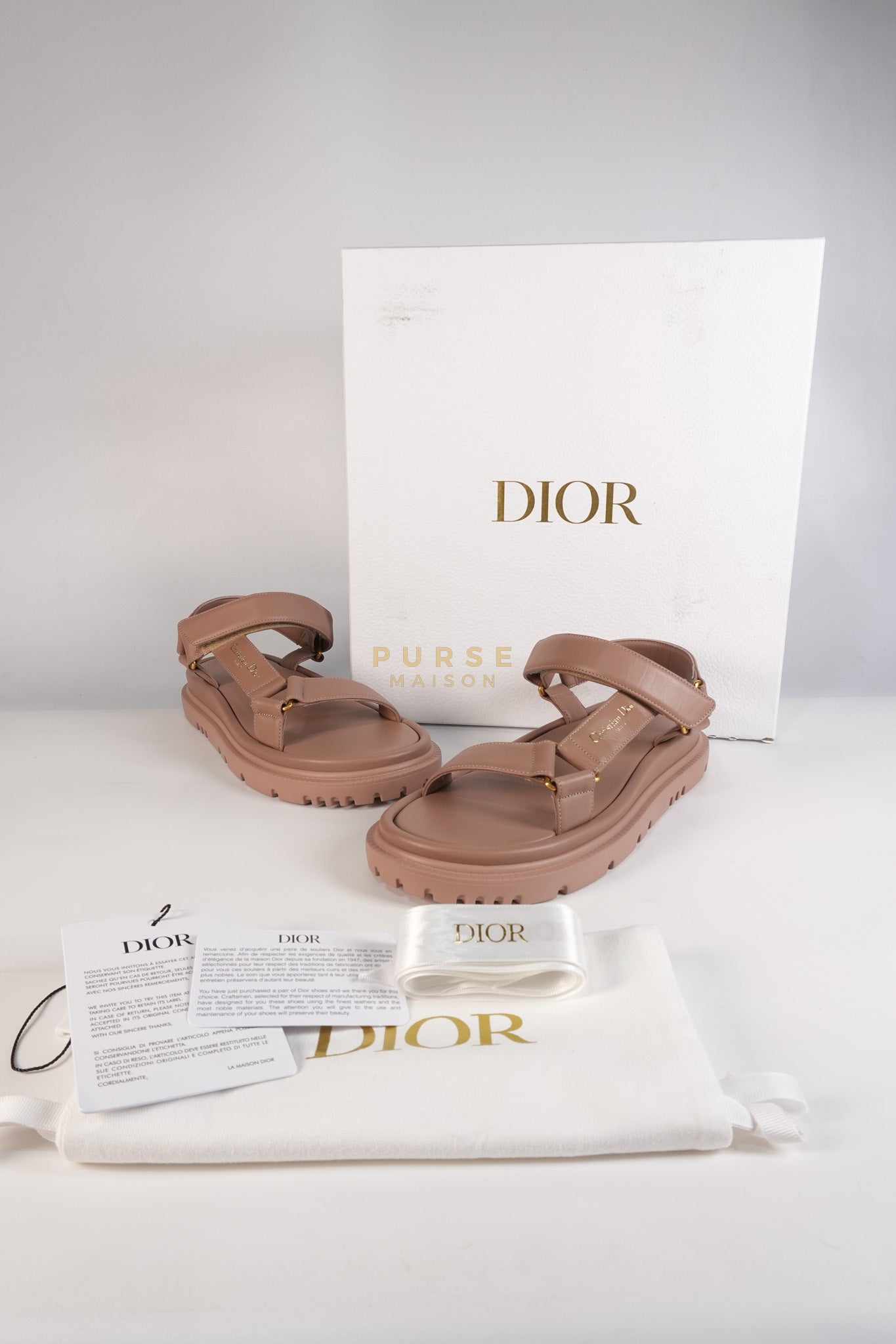 D'Wave Sandals in Powder Pink Leather Size 38EU (24cm) | Purse Maison Luxury Bags Shop