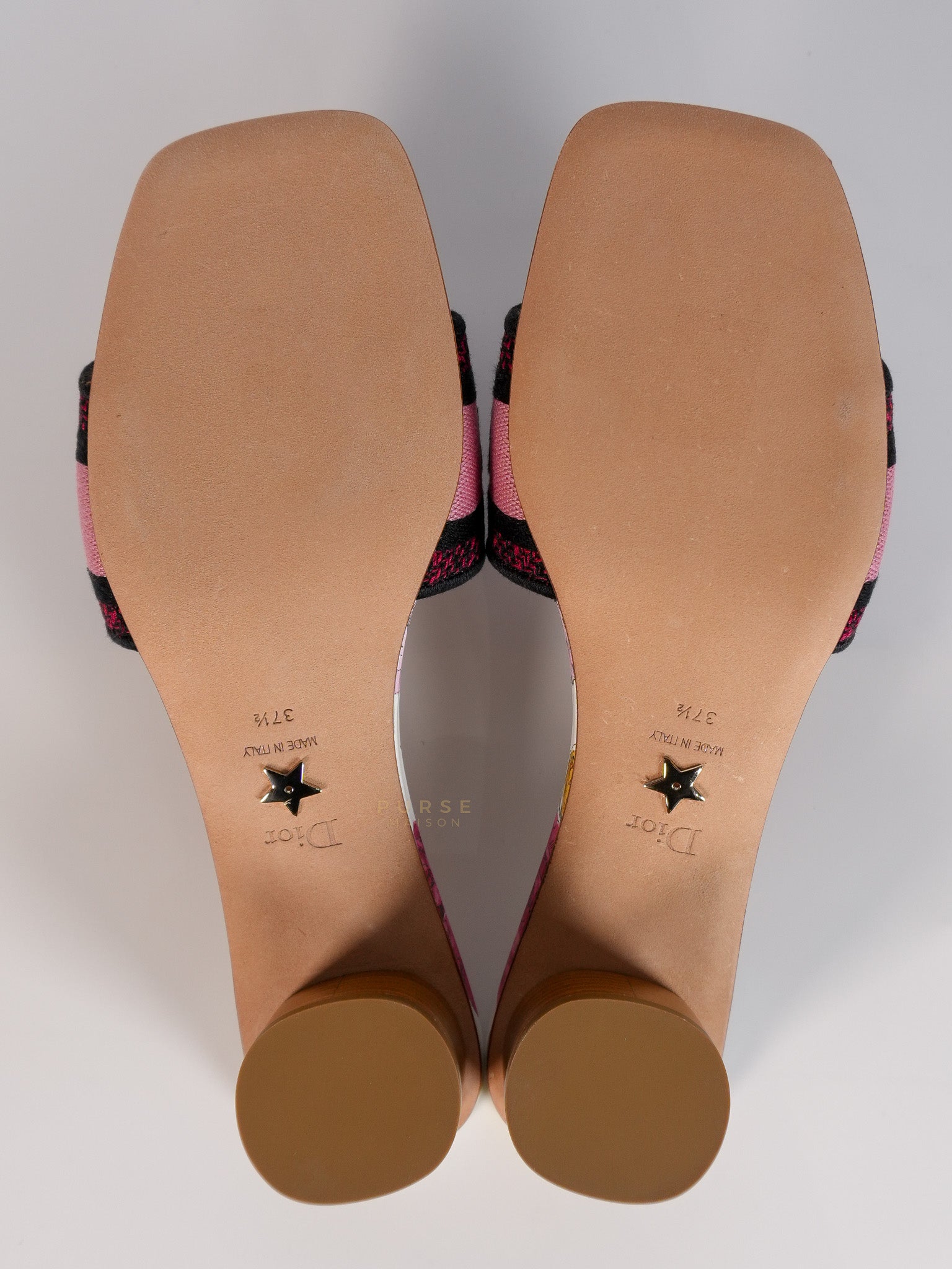 Dway Heels Slide Embroidered Cotton Pink Multicolor | Purse Maison Luxury Bags Shop