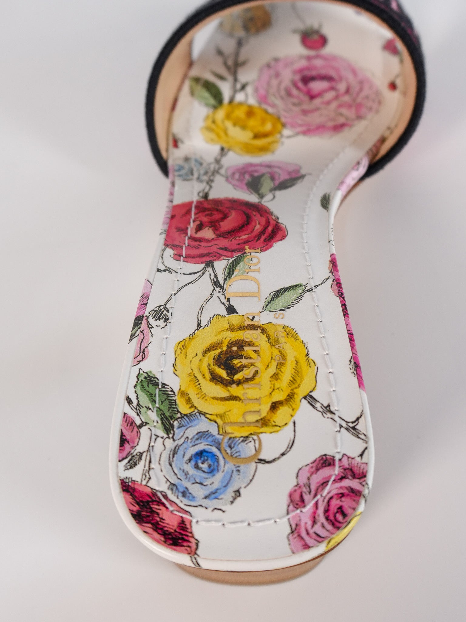 Dway Heels Slide Embroidered Cotton Pink Multicolor | Purse Maison Luxury Bags Shop