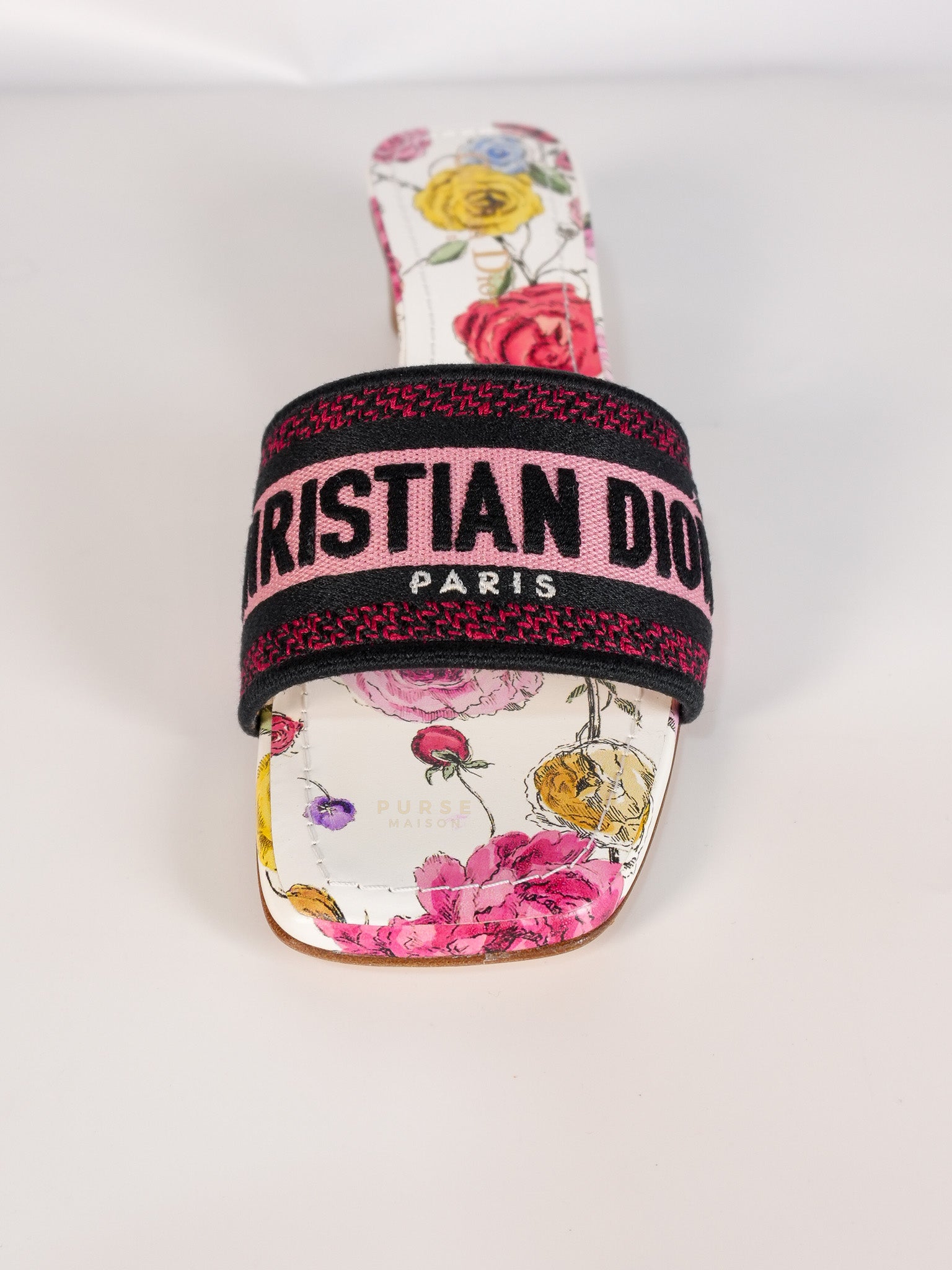 Dway Heels Slide Embroidered Cotton Pink Multicolor | Purse Maison Luxury Bags Shop