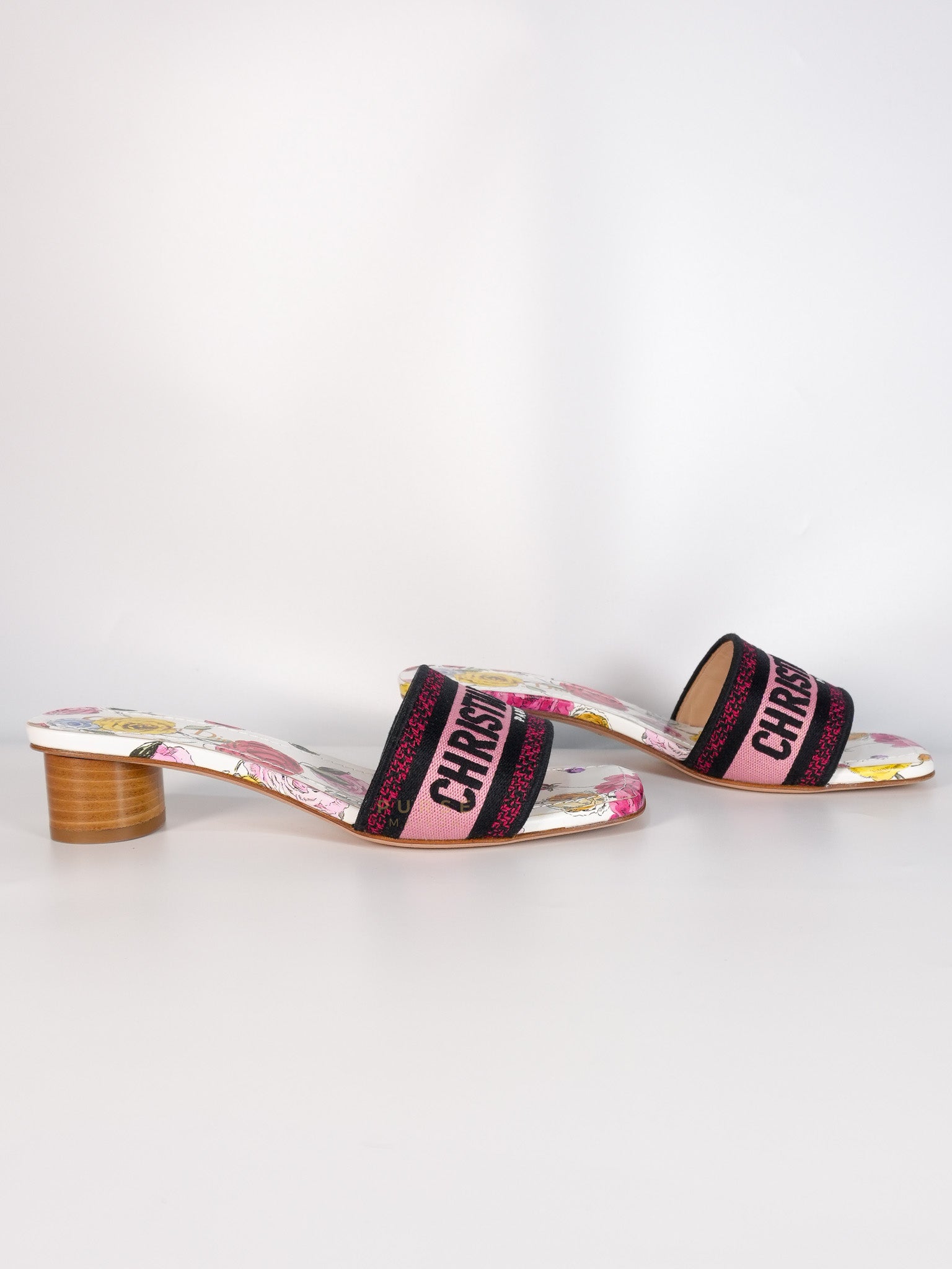 Dway Heels Slide Embroidered Cotton Pink Multicolor | Purse Maison Luxury Bags Shop