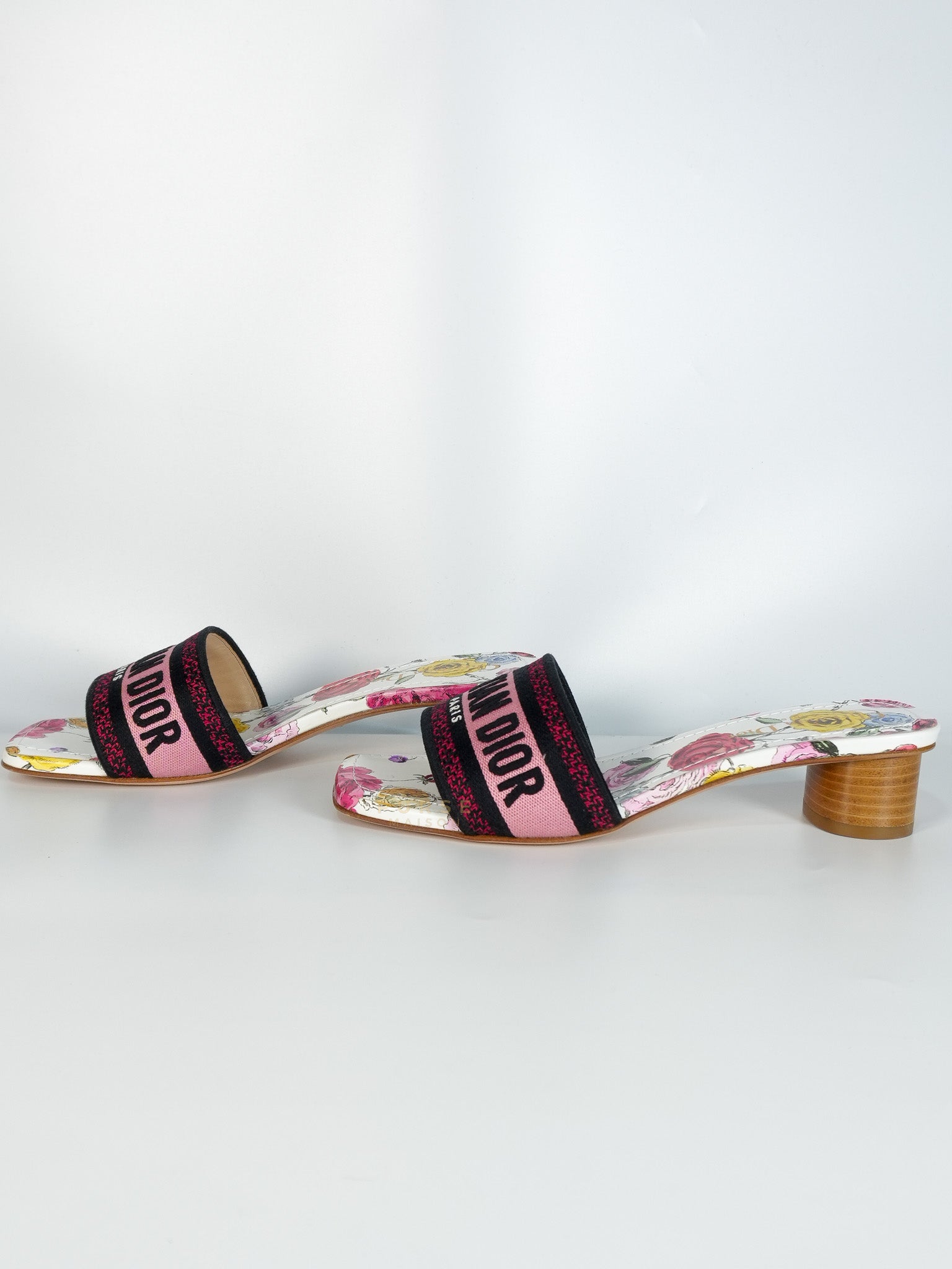 Dway Heels Slide Embroidered Cotton Pink Multicolor | Purse Maison Luxury Bags Shop