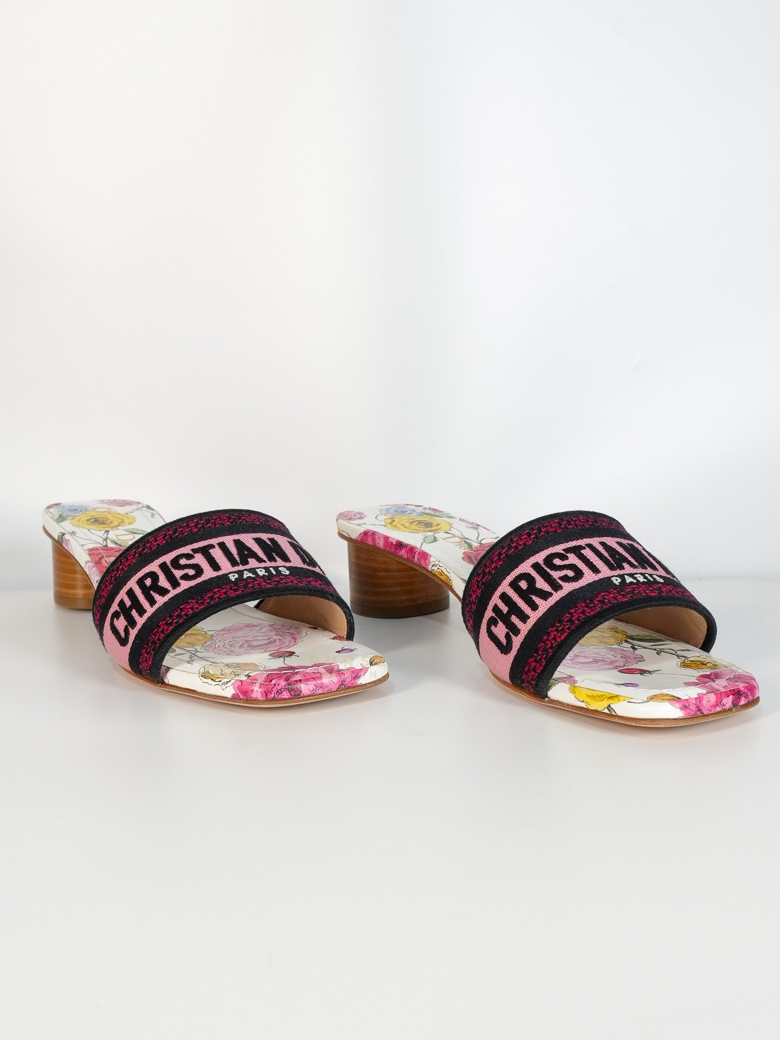 Dway Heels Slide Embroidered Cotton Pink Multicolor | Purse Maison Luxury Bags Shop