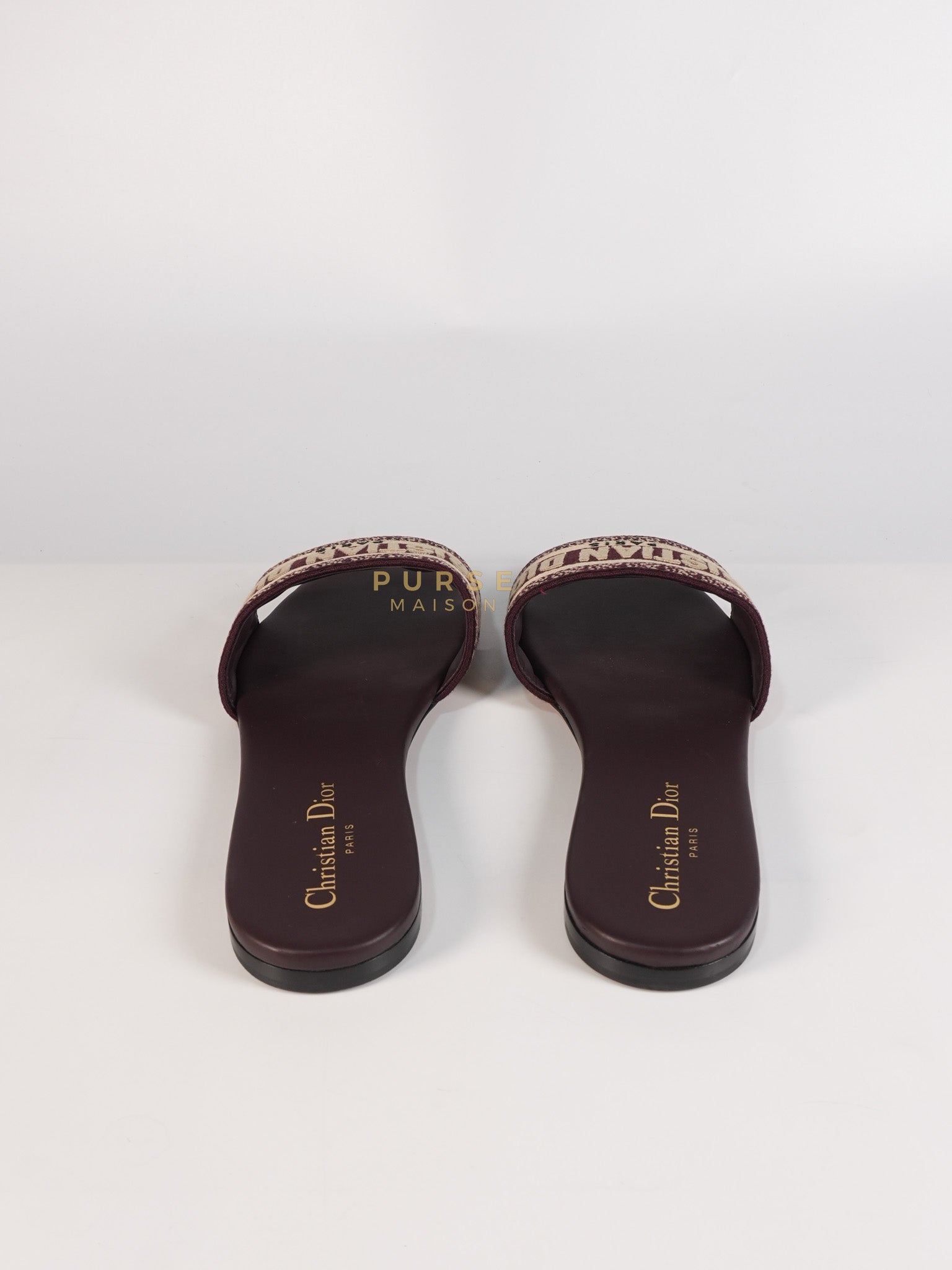 Dway Mules Slide Sandals in Burgundy Canvas Embroidered Size 38 EU(25cm) | Purse Maison Luxury Bags Shop