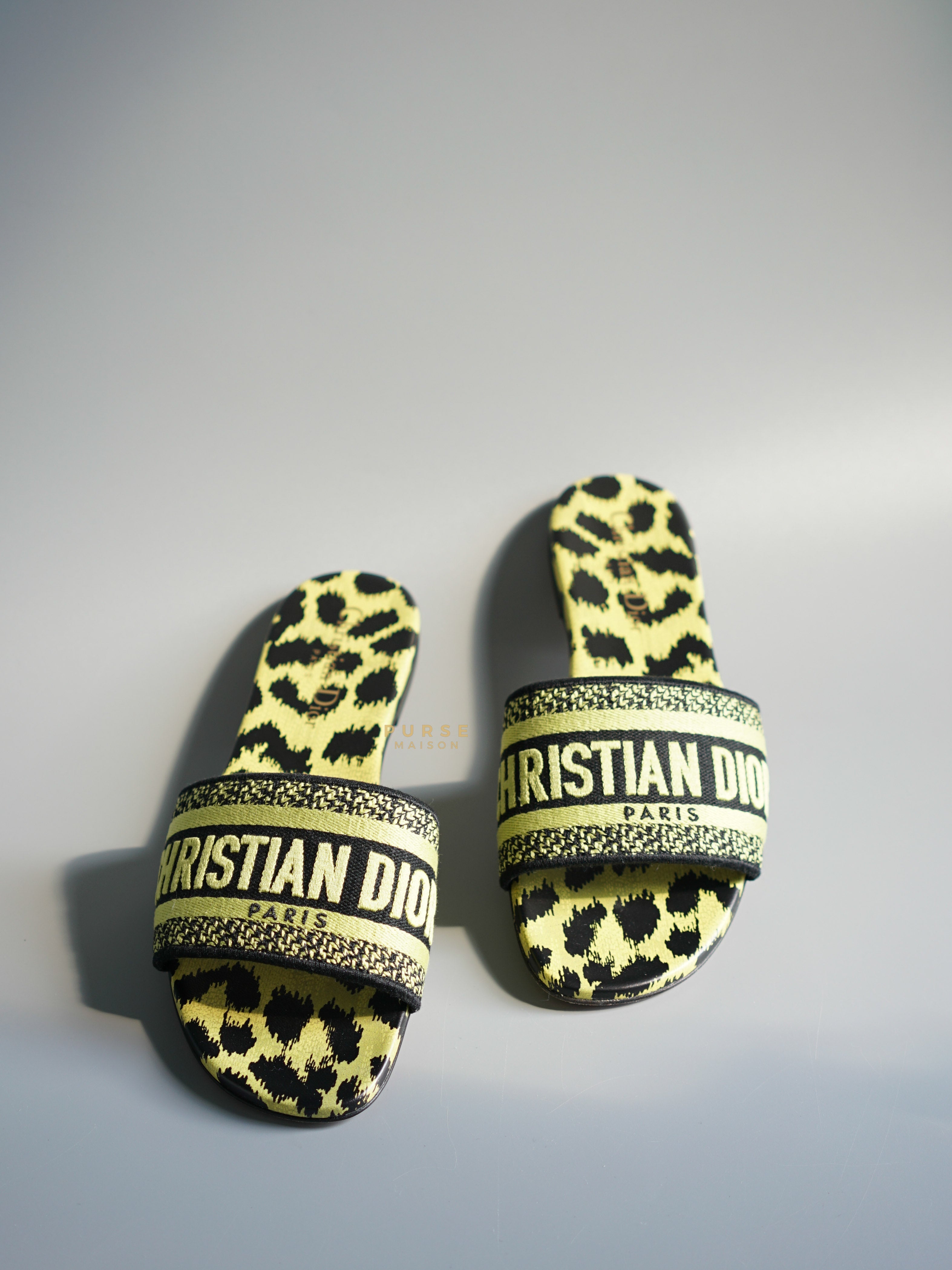 Christian Dior DWAY Slides Leopard Light Green Size 37 | Purse Maison Luxury Bags Shop