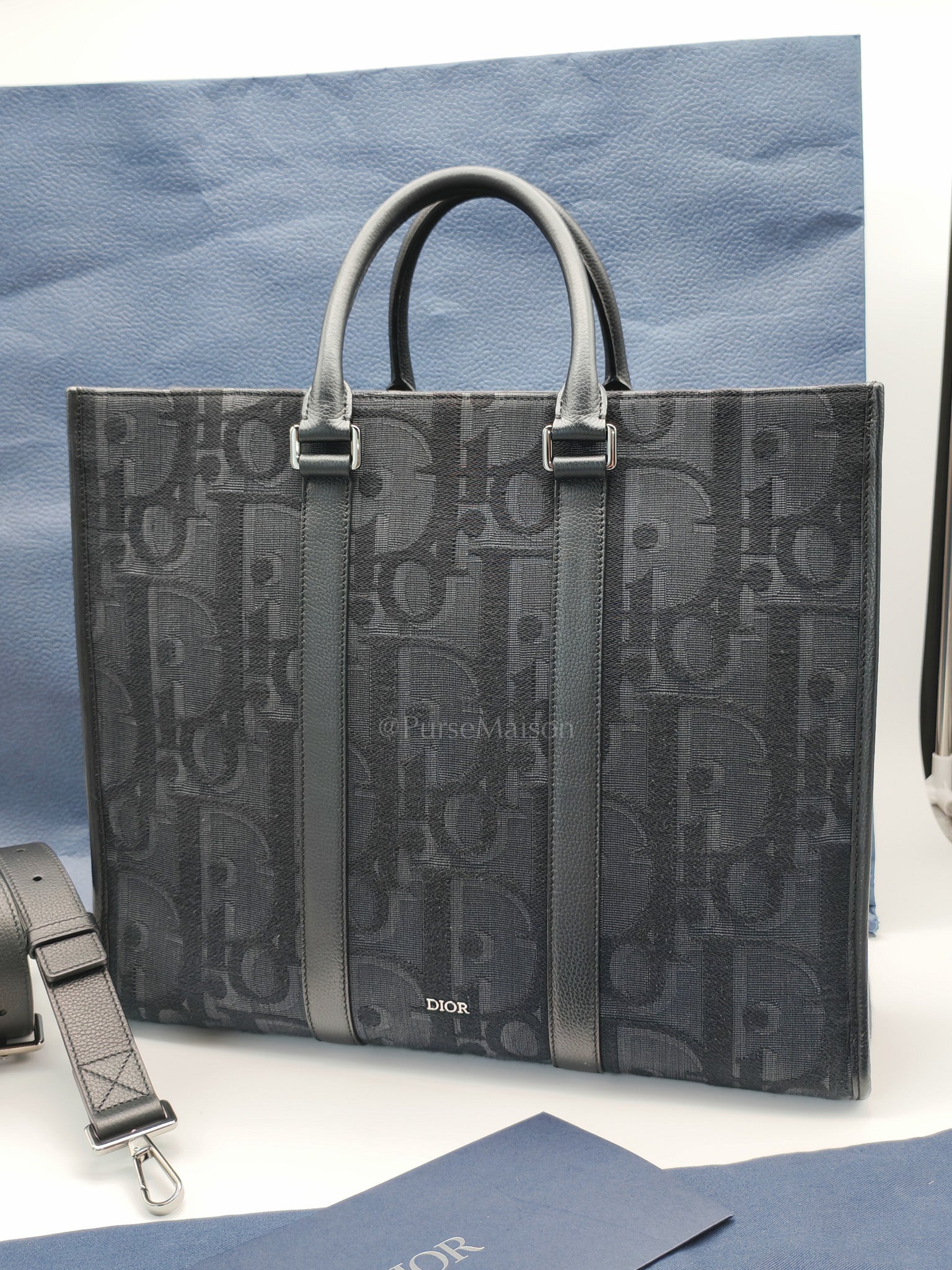 East West Tote Bag in Black Blue Dior Oblique Jacquard | Purse Maison Luxury Bags Shop