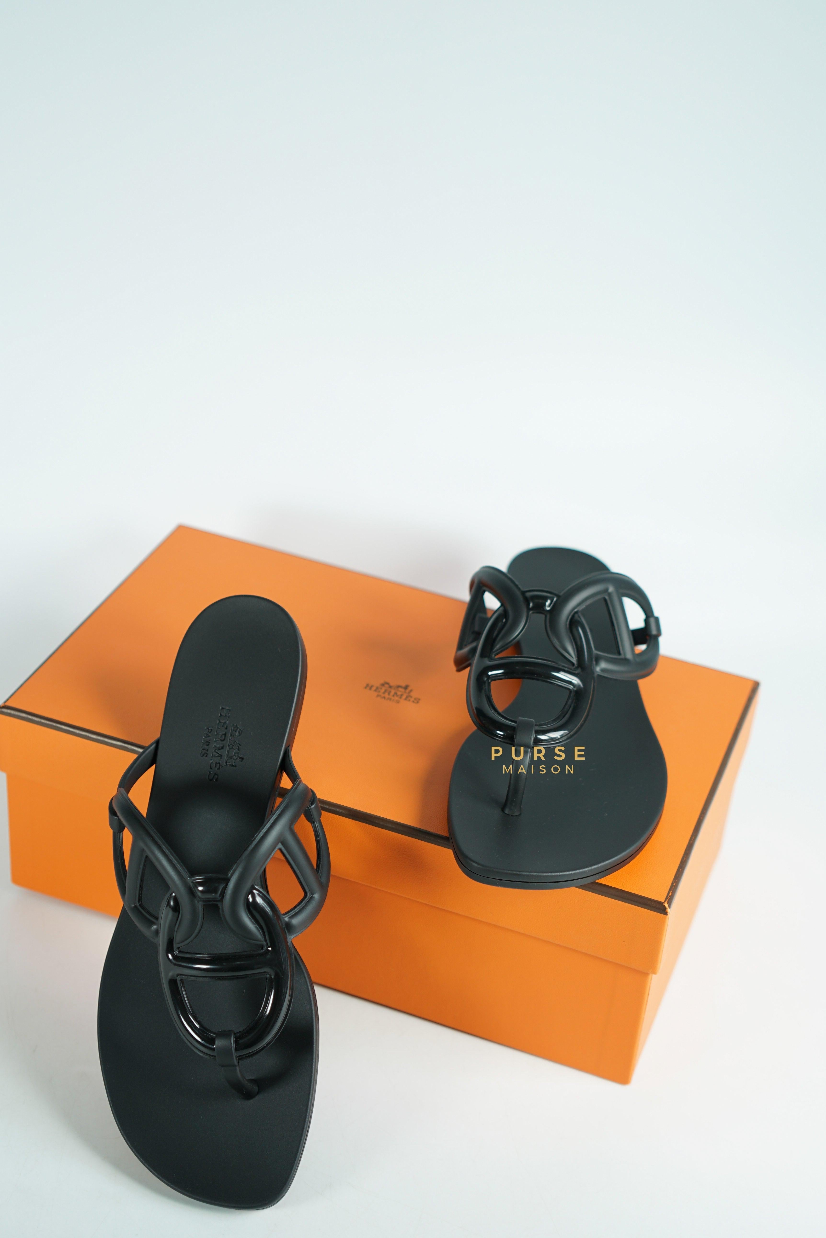 Hermes Egerie Black Sandals Size 36 EU (23cm) | Purse Maison Luxury Bags Shop