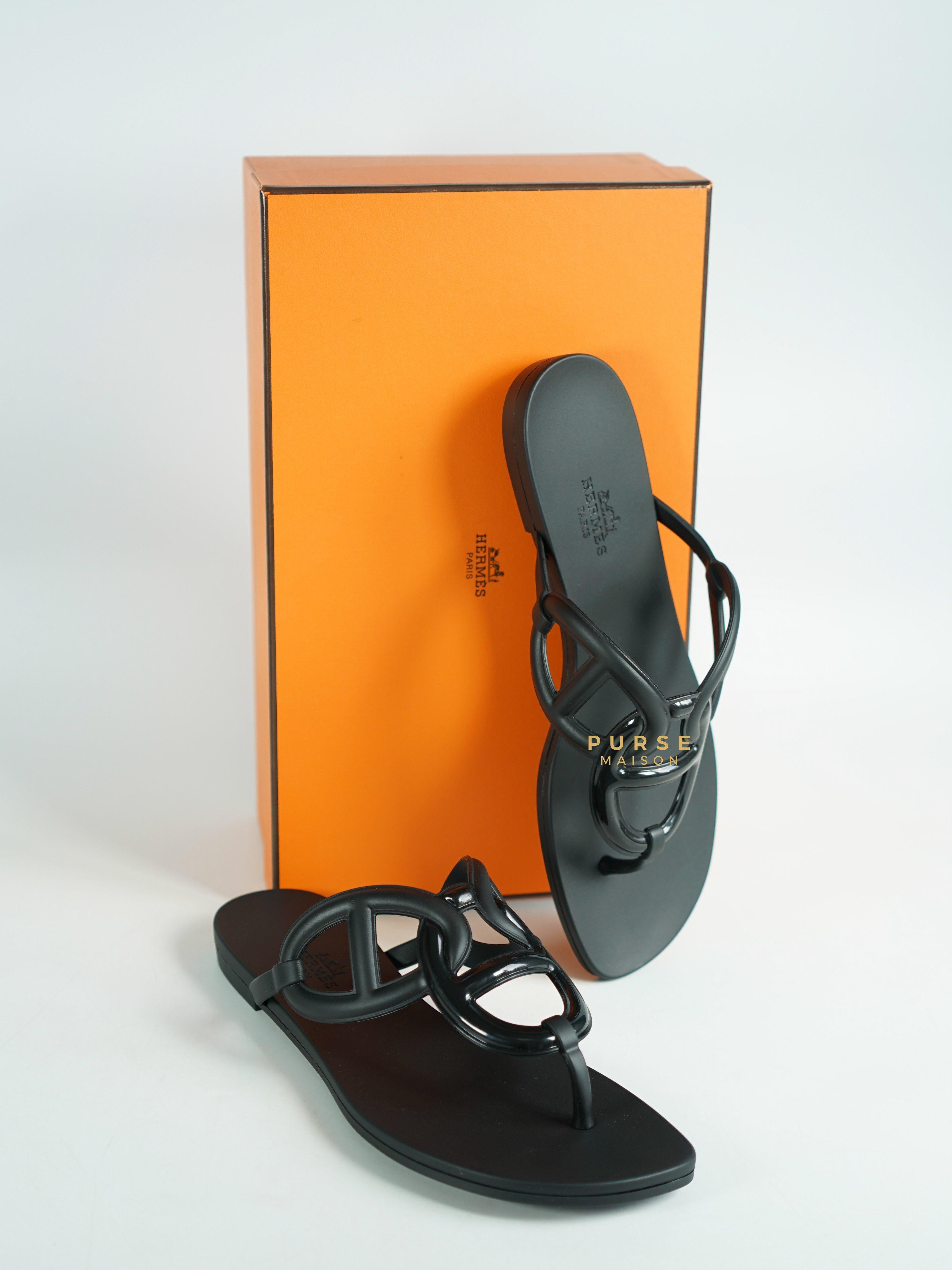 Hermes Egerie Black Sandals Size 36 EU (23cm) | Purse Maison Luxury Bags Shop