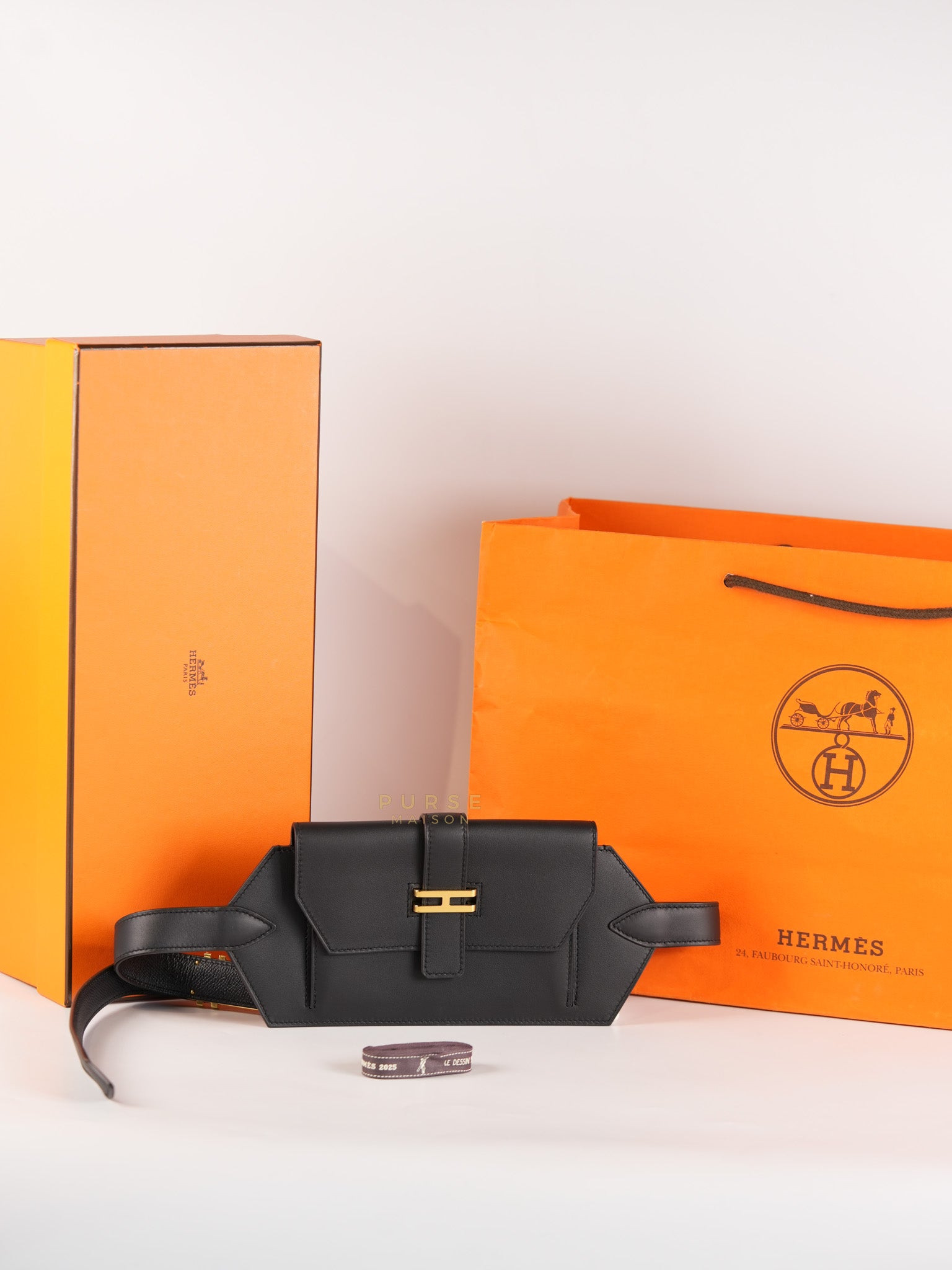 Elan Pocket 24 Belt Bag in Noir Swift Calfskin Leather & Gold Hardware Stamp W(2024) | Purse Maison Luxury Bags Shop