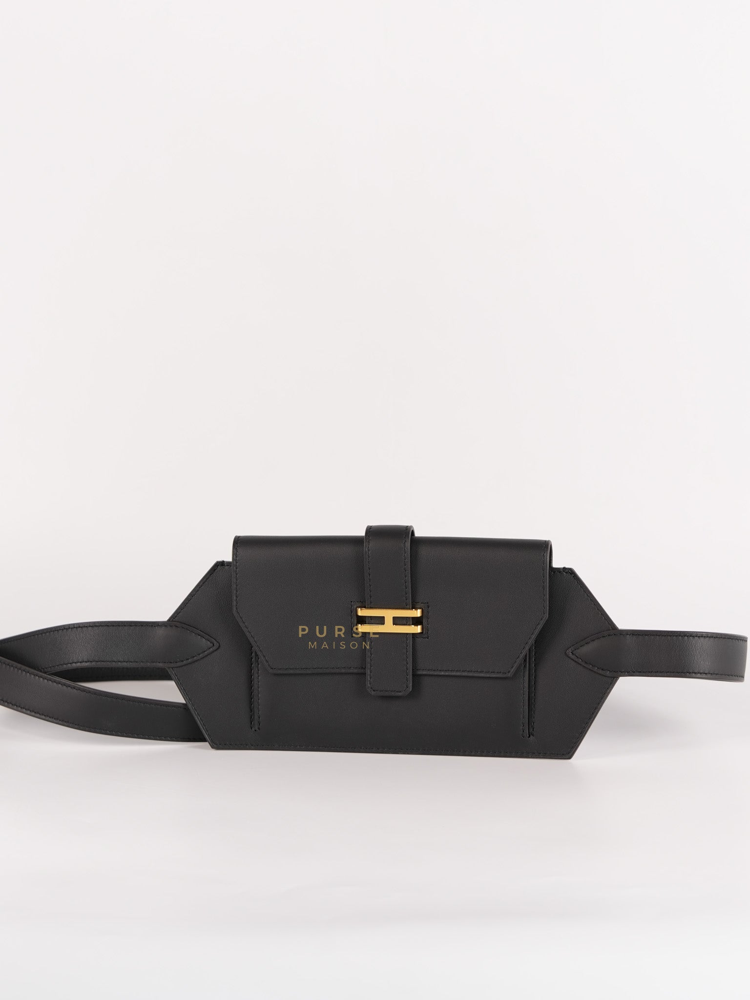 Elan Pocket 24 Belt Bag in Noir Swift Calfskin Leather & Gold Hardware Stamp W(2024) | Purse Maison Luxury Bags Shop