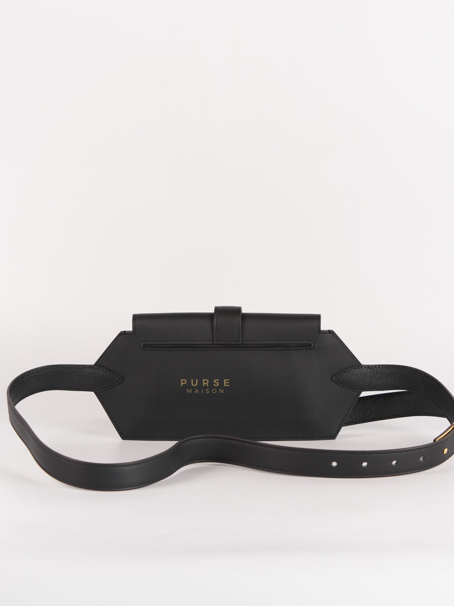 Elan Pocket 24 Belt Bag in Noir Swift Calfskin Leather & Gold Hardware Stamp W(2024) | Purse Maison Luxury Bags Shop