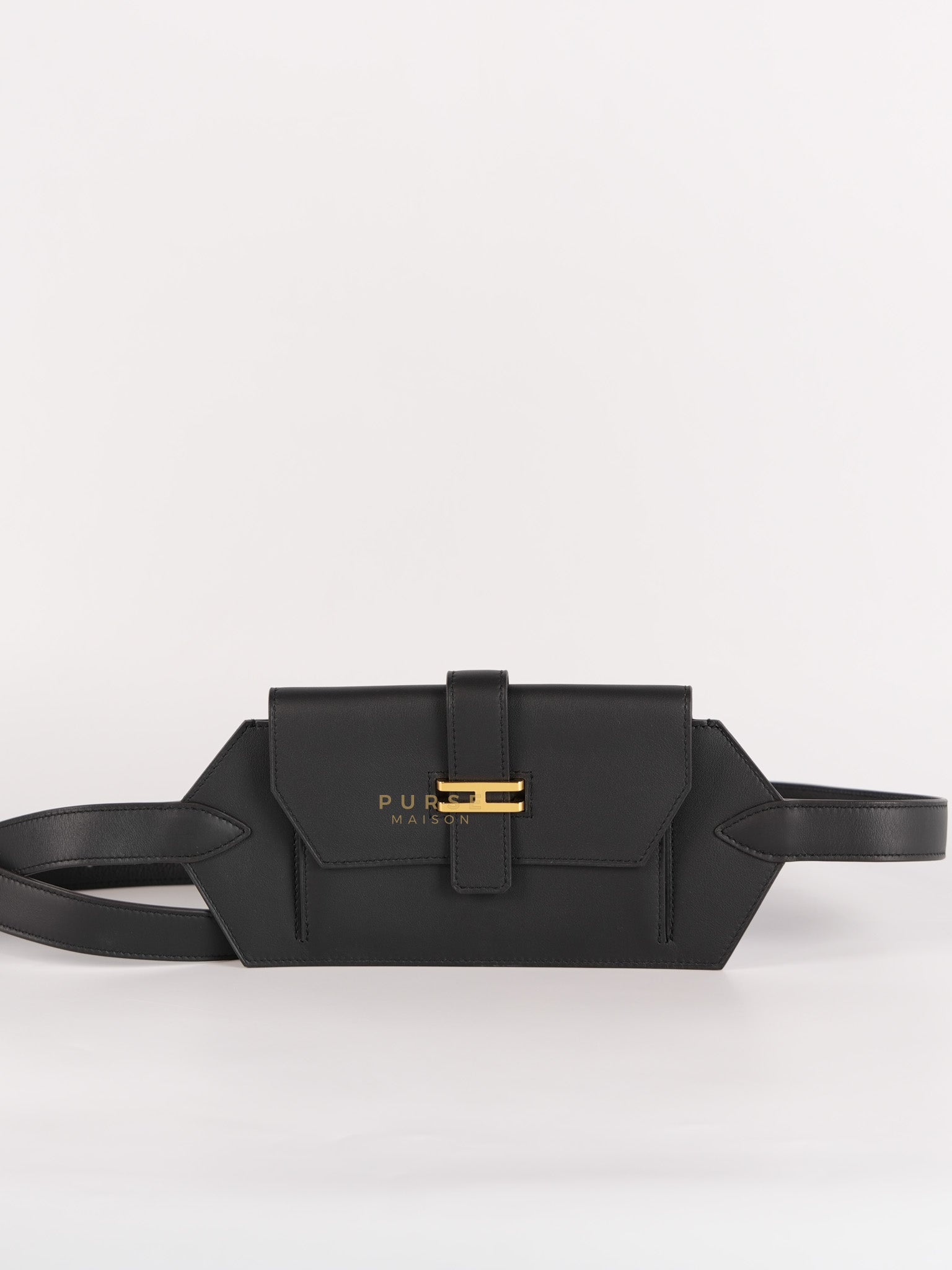 Elan Pocket 24 Belt Bag in Noir Swift Calfskin Leather & Gold Hardware Stamp W(2024) | Purse Maison Luxury Bags Shop