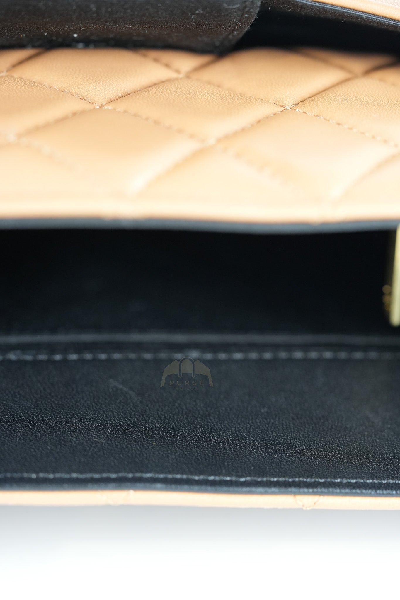 Elegant CC Tote Bag Medium in Beige Black Quilted Lambskin Leather Aged Gold Hardware(Series 23) | Purse Maison Luxury Bags Shop