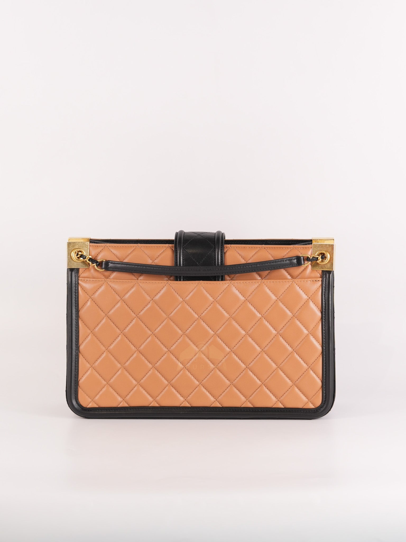 Elegant CC Tote Bag Medium in Beige Black Quilted Lambskin Leather Aged Gold Hardware(Series 23) | Purse Maison Luxury Bags Shop