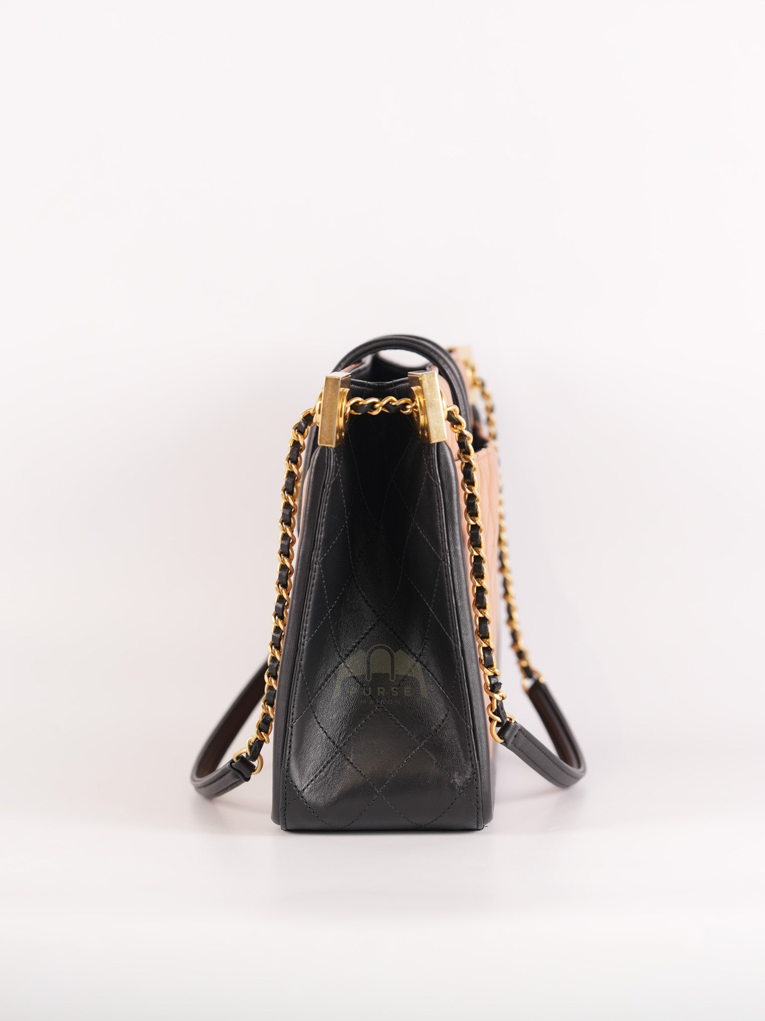 Elegant CC Tote Bag Medium in Beige Black Quilted Lambskin Leather Aged Gold Hardware(Series 23) | Purse Maison Luxury Bags Shop