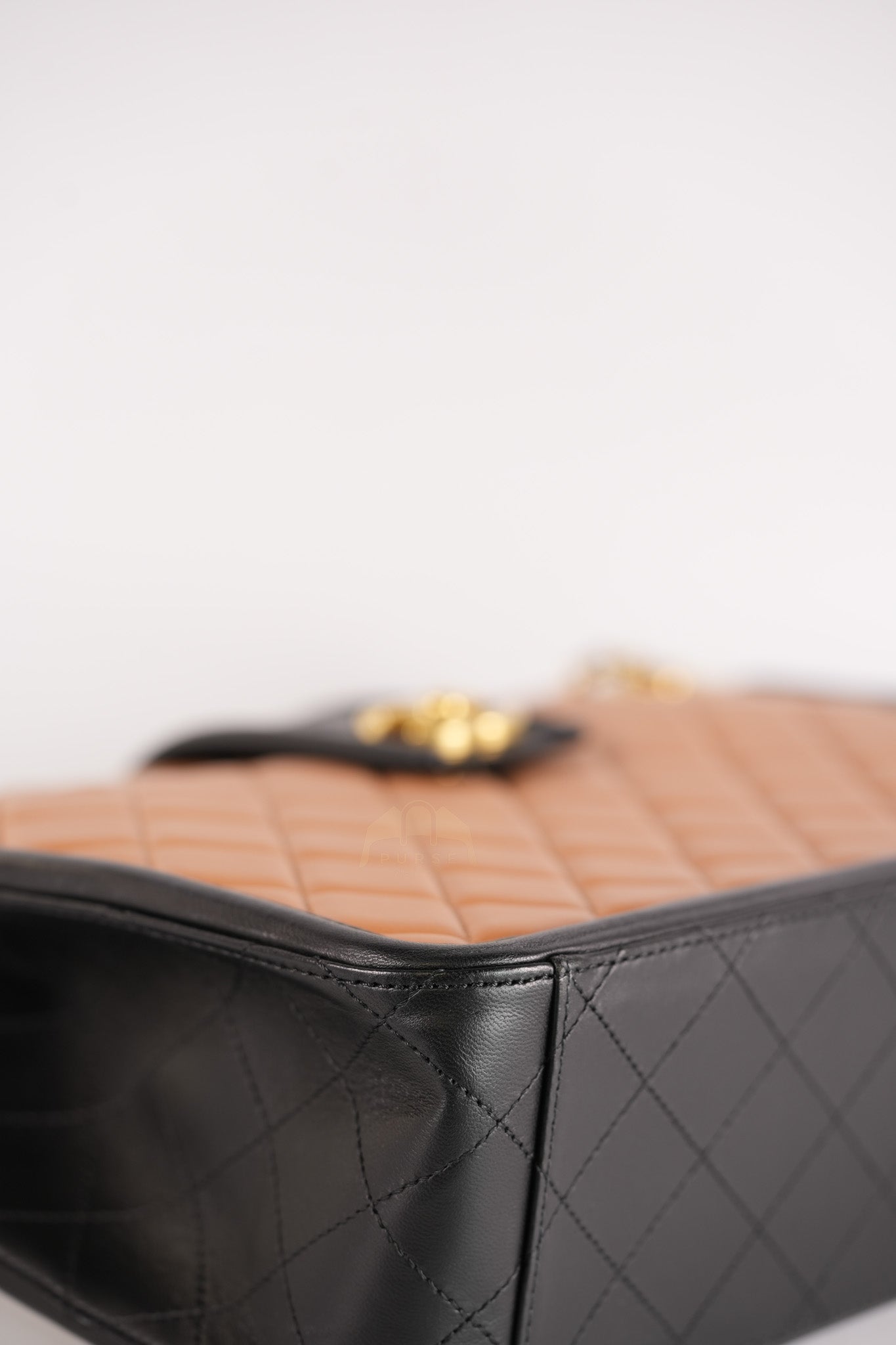 Elegant CC Tote Bag Medium in Beige Black Quilted Lambskin Leather Aged Gold Hardware(Series 23) | Purse Maison Luxury Bags Shop