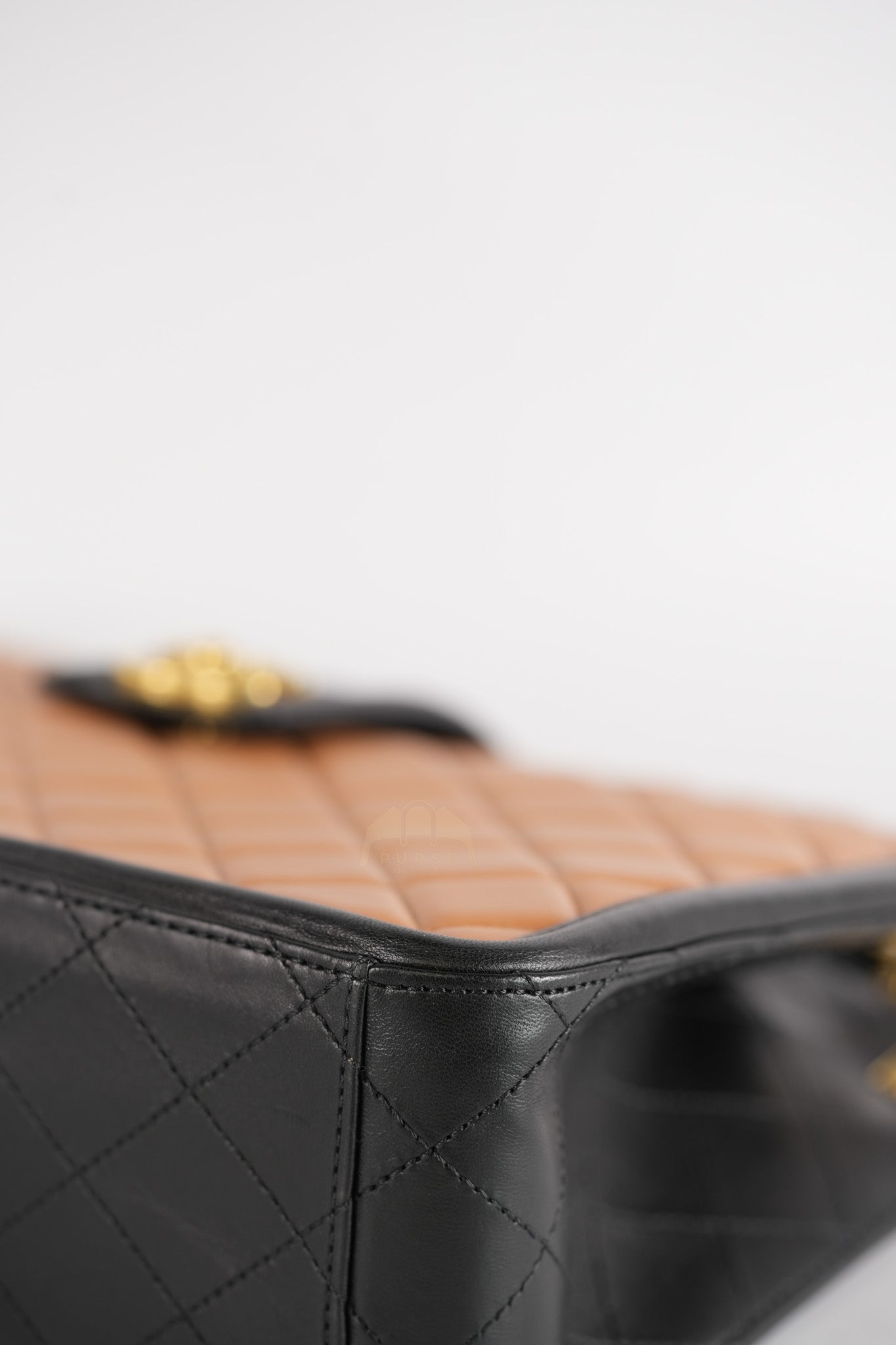 Elegant CC Tote Bag Medium in Beige Black Quilted Lambskin Leather Aged Gold Hardware(Series 23) | Purse Maison Luxury Bags Shop