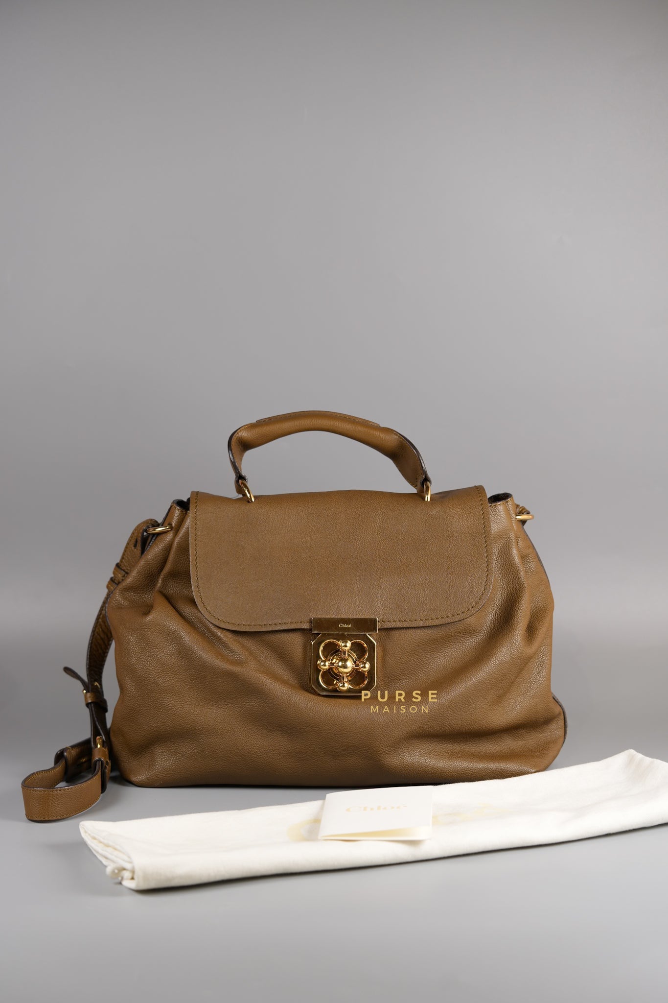 Elsie Satchel in Brown Calf Leather | Purse Maison Luxury Bags Shop