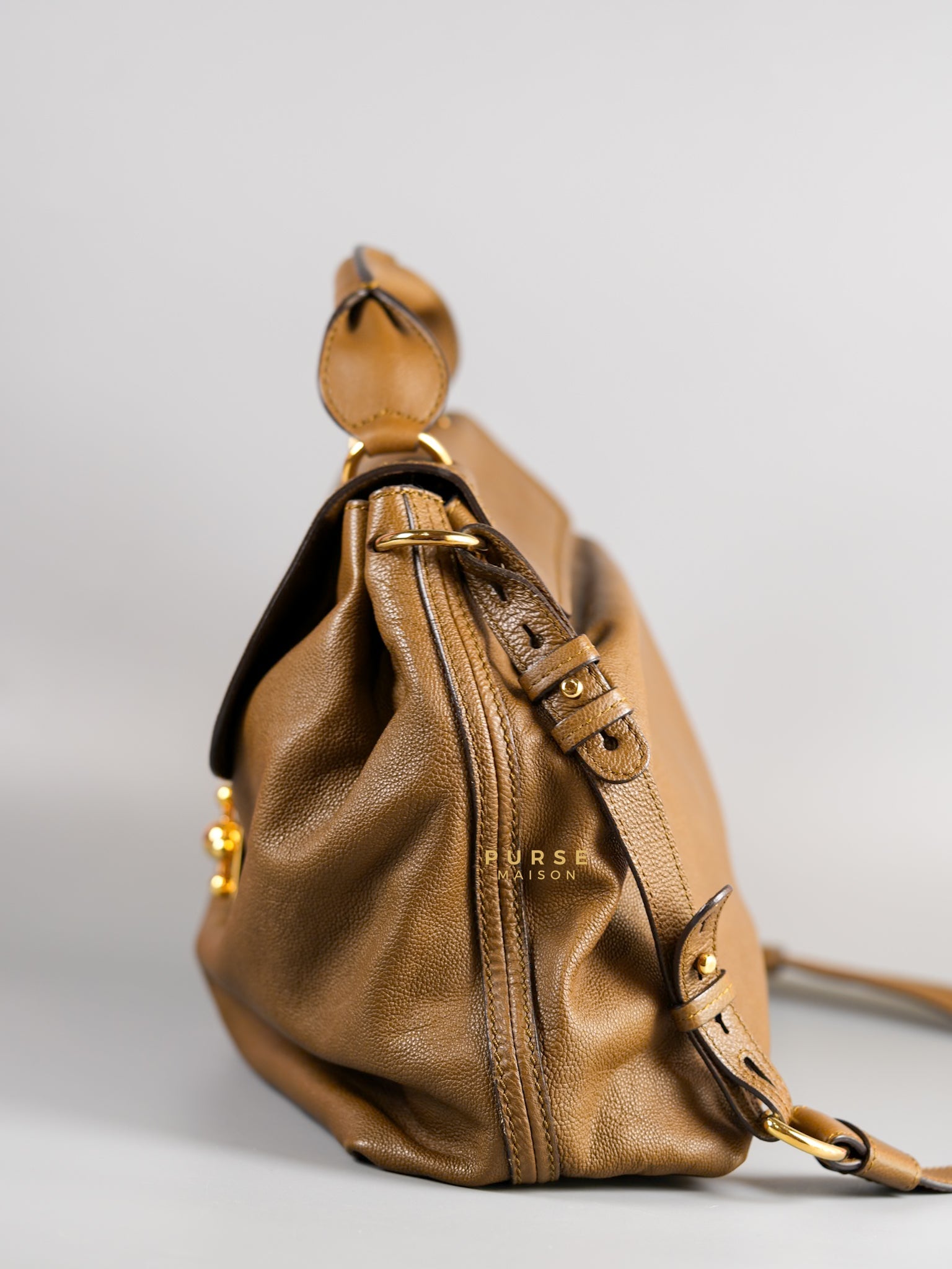 Elsie Satchel in Brown Calf Leather | Purse Maison Luxury Bags Shop