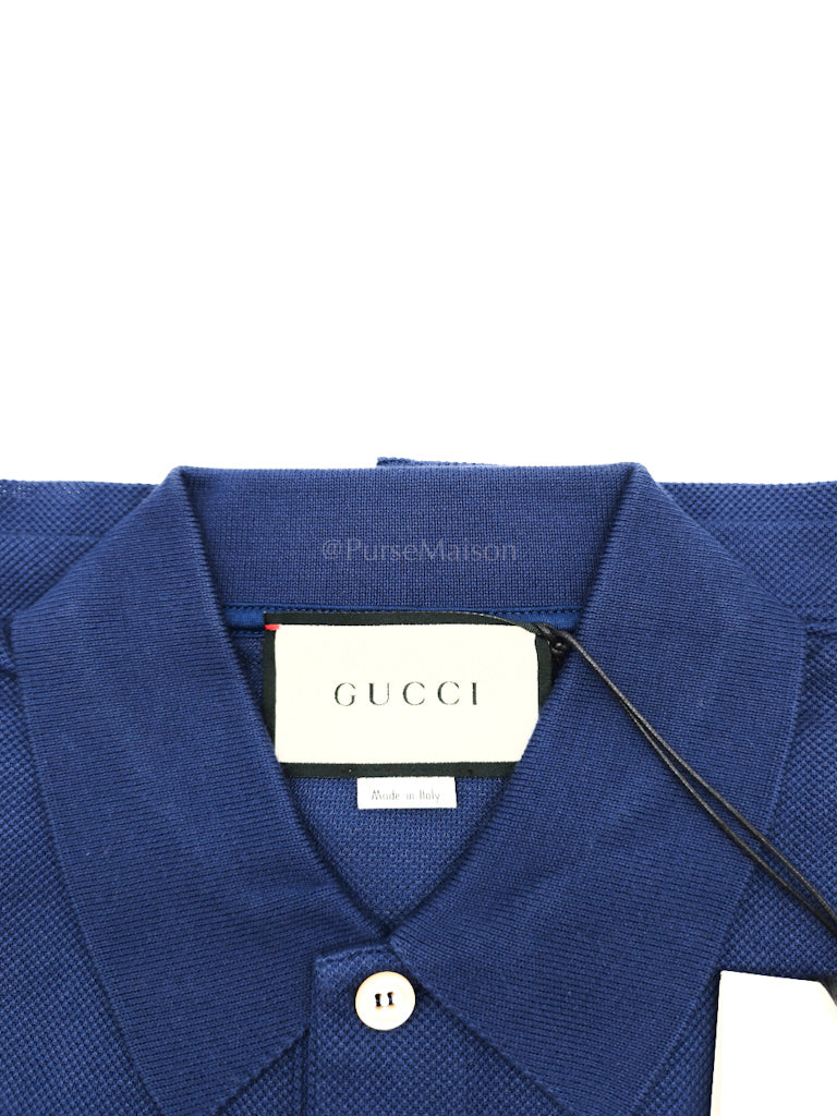 Embroidered Logo in Blue Pique Woven Polo Shirts Size Large | Purse Maison Luxury Bags Shop